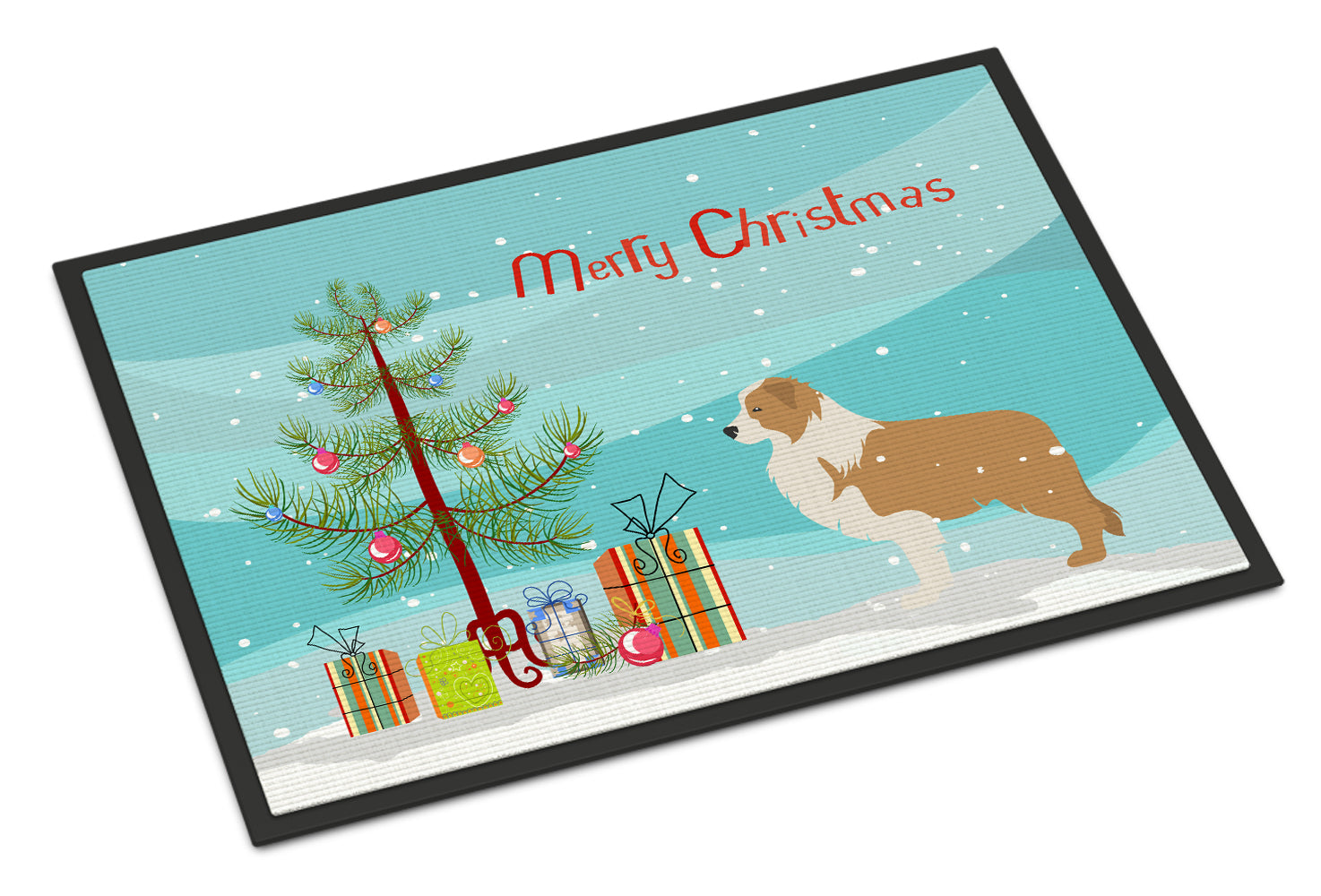 Red Border Collie Merry Christmas Tree Indoor or Outdoor Mat 18x27 BB2940MAT - the-store.com