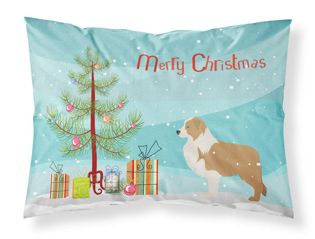 Red Border Collie Merry Christmas Tree Fabric Standard Pillowcase BB2940PILLOWCASE by Caroline&#39;s Treasures