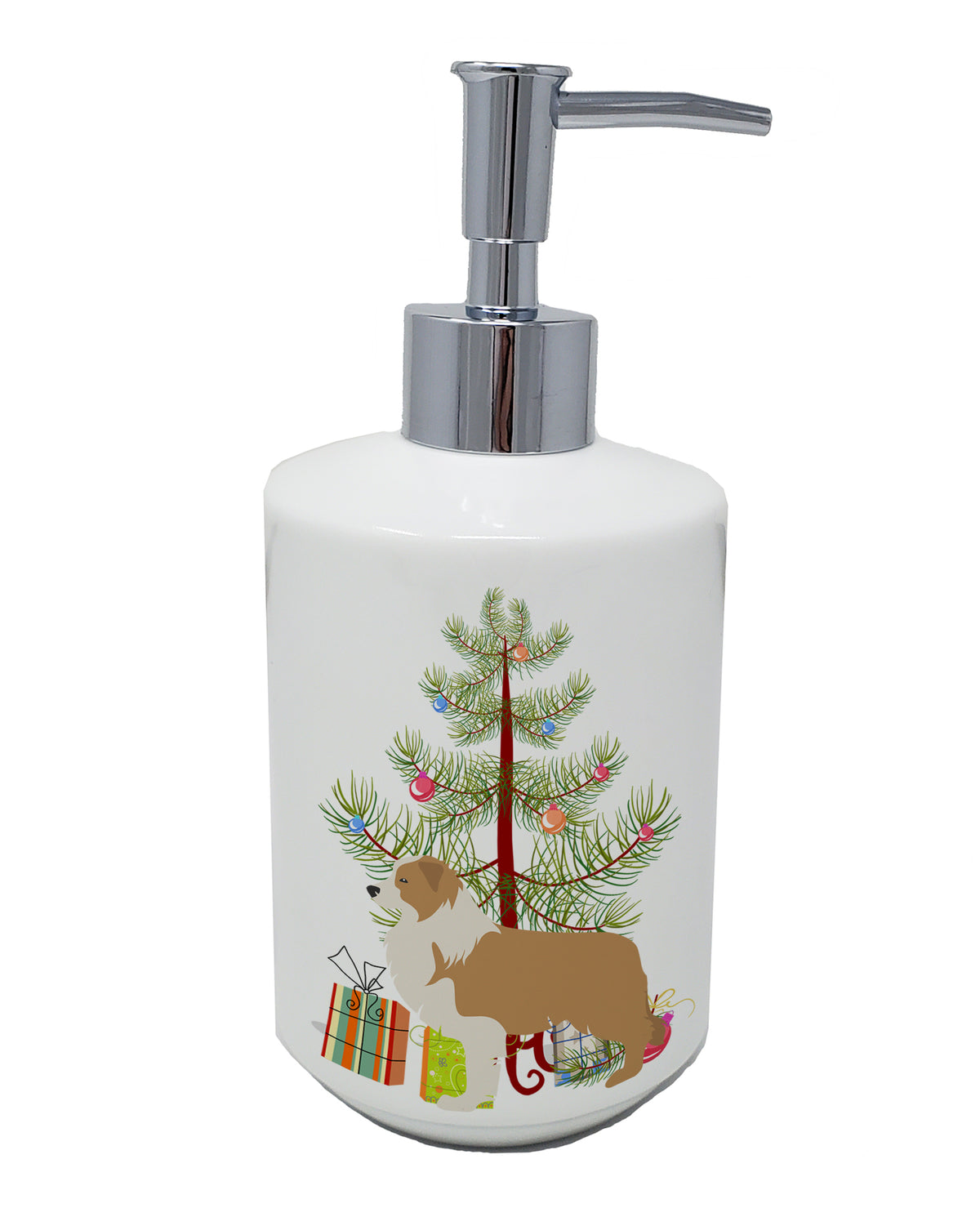 Buy this Red Border Collie Merry Christmas Tree Ceramic Soap Dispenser