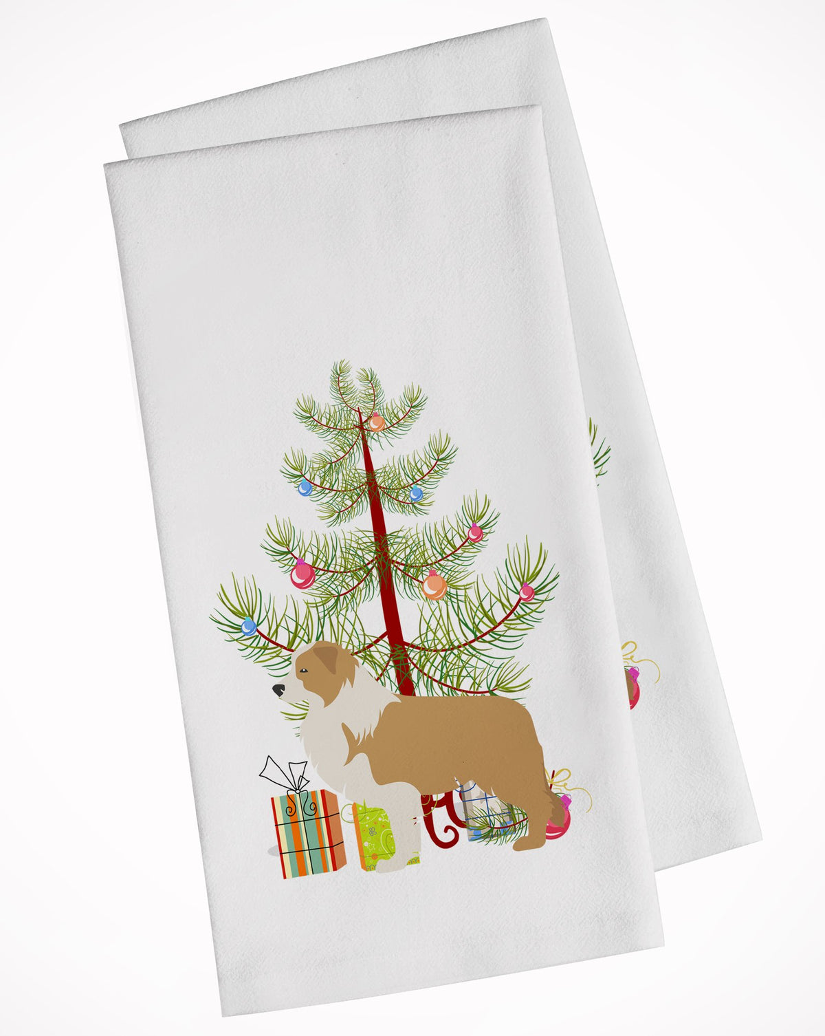 Red Border Collie Merry Christmas Tree White Kitchen Towel Set of 2 BB2940WTKT by Caroline&#39;s Treasures