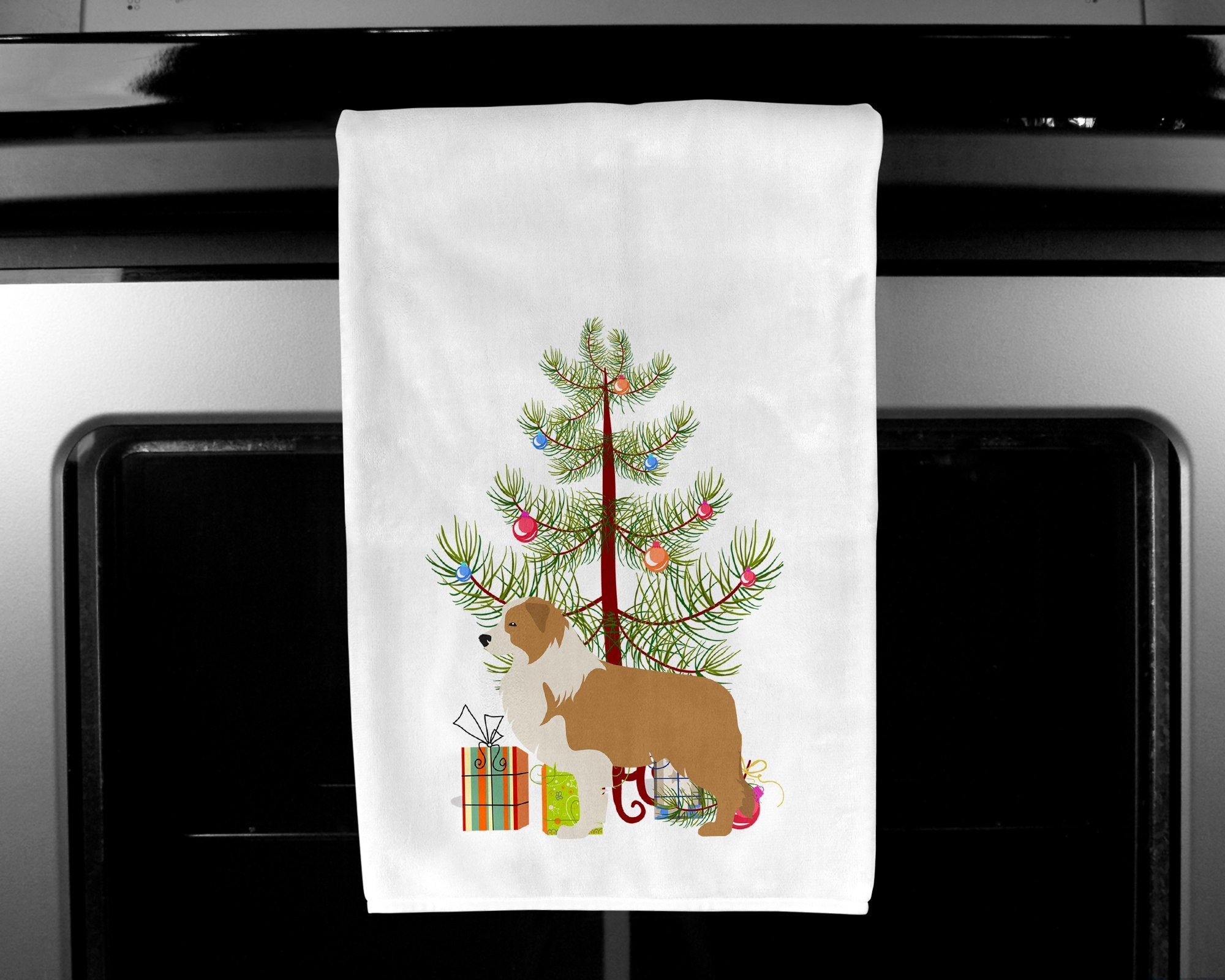 Red Border Collie Merry Christmas Tree White Kitchen Towel Set of 2 BB2940WTKT by Caroline's Treasures