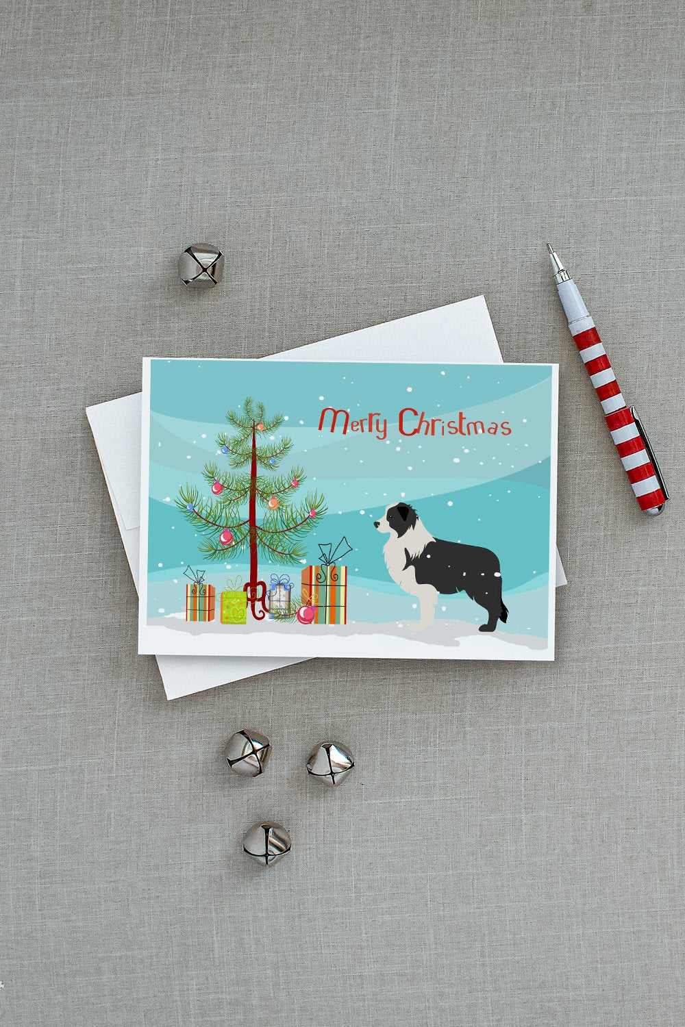 Black Border Collie Merry Christmas Tree Greeting Cards and Envelopes Pack of 8 - the-store.com