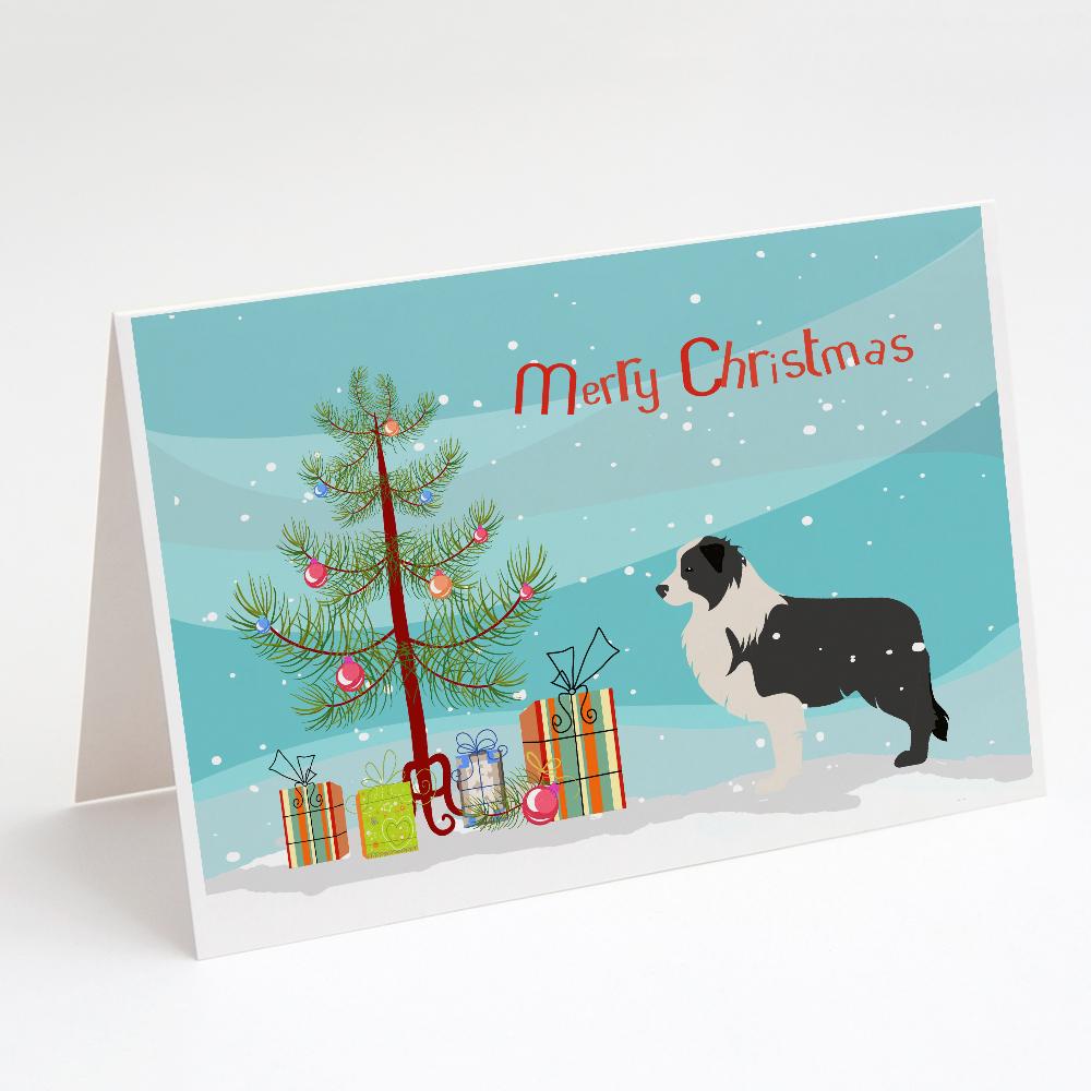 Buy this Black Border Collie Merry Christmas Tree Greeting Cards and Envelopes Pack of 8