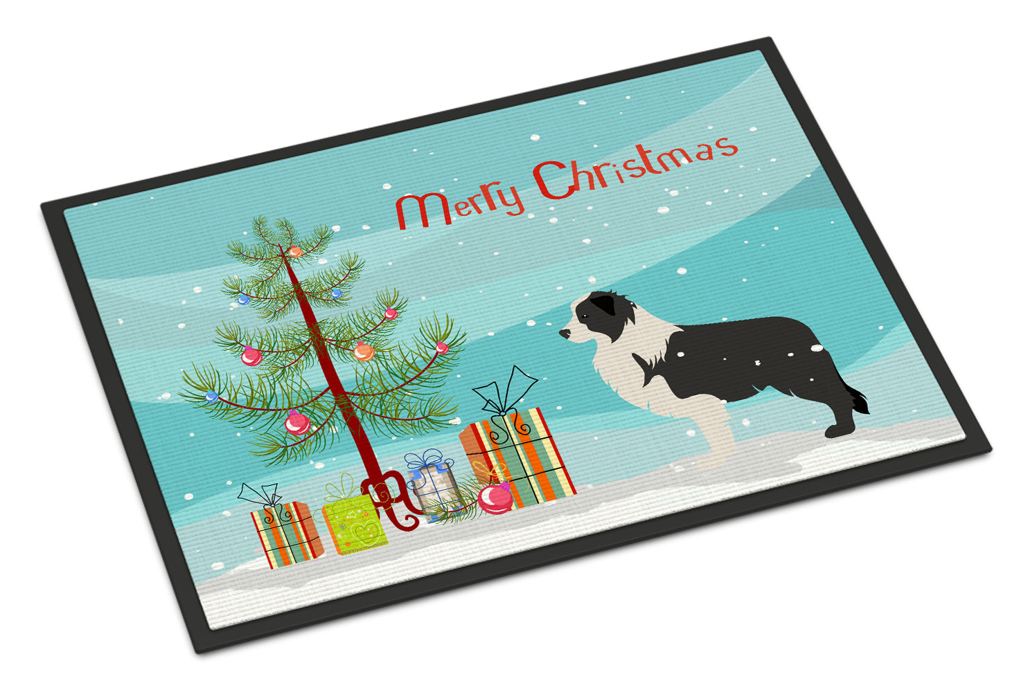 Black Border Collie Merry Christmas Tree Indoor or Outdoor Mat 18x27 BB2941MAT - the-store.com