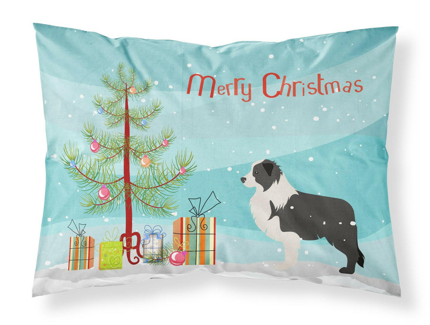 Black Border Collie Merry Christmas Tree Fabric Standard Pillowcase BB2941PILLOWCASE by Caroline's Treasures