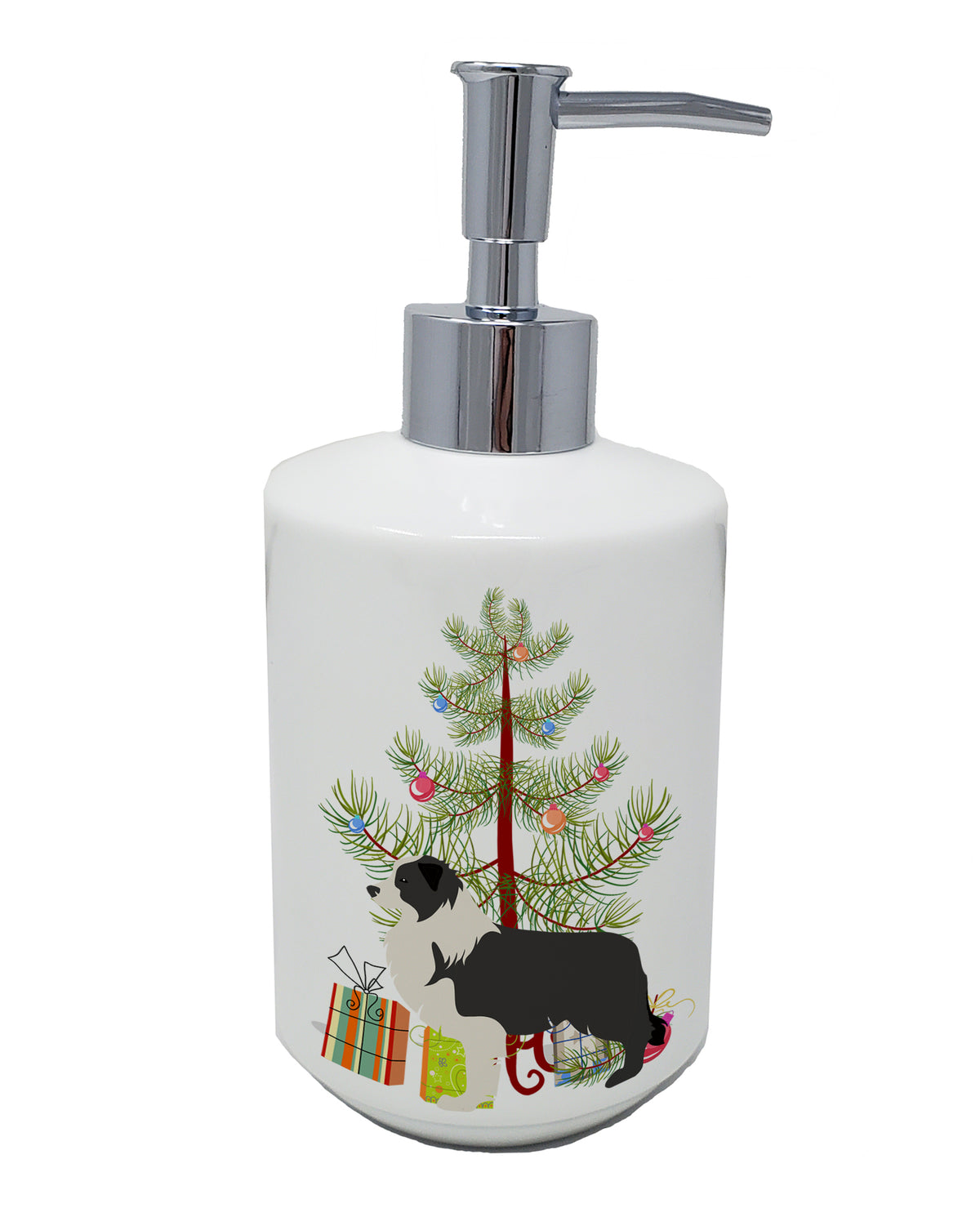 Buy this Black Border Collie Merry Christmas Tree Ceramic Soap Dispenser