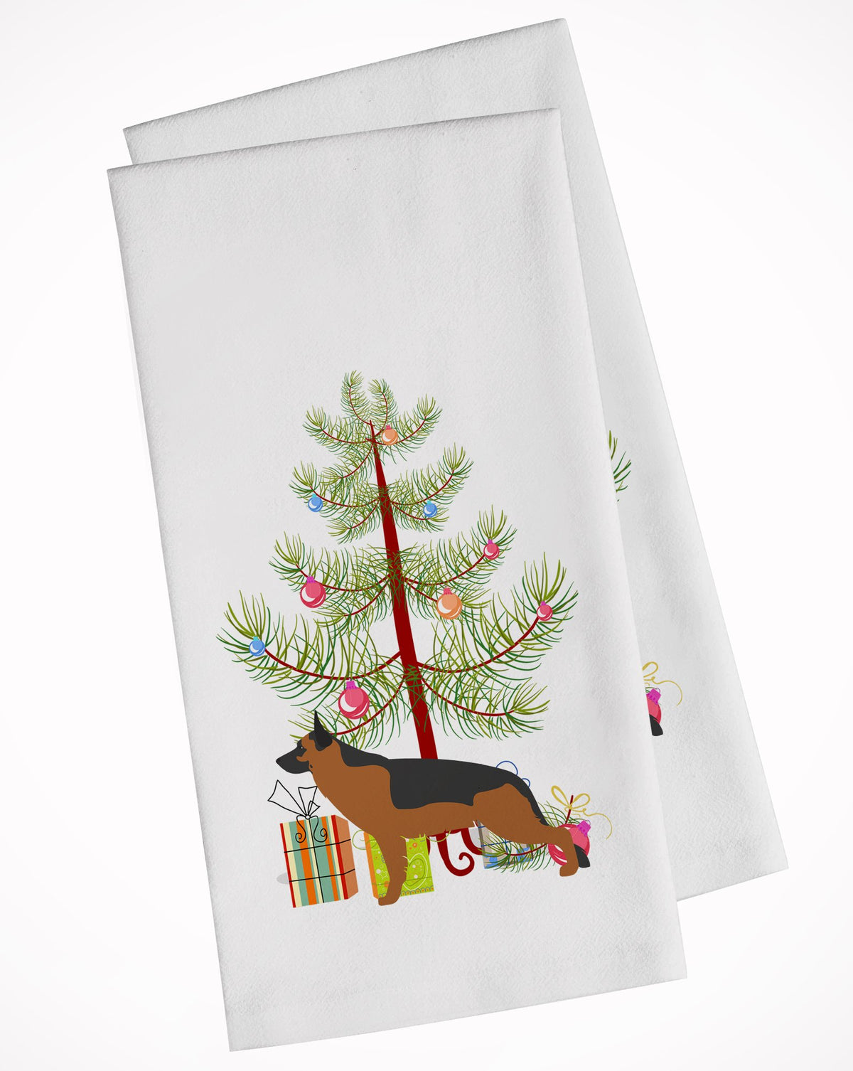 German Shepherd Merry Christmas Tree White Kitchen Towel Set of 2 BB2942WTKT by Caroline&#39;s Treasures