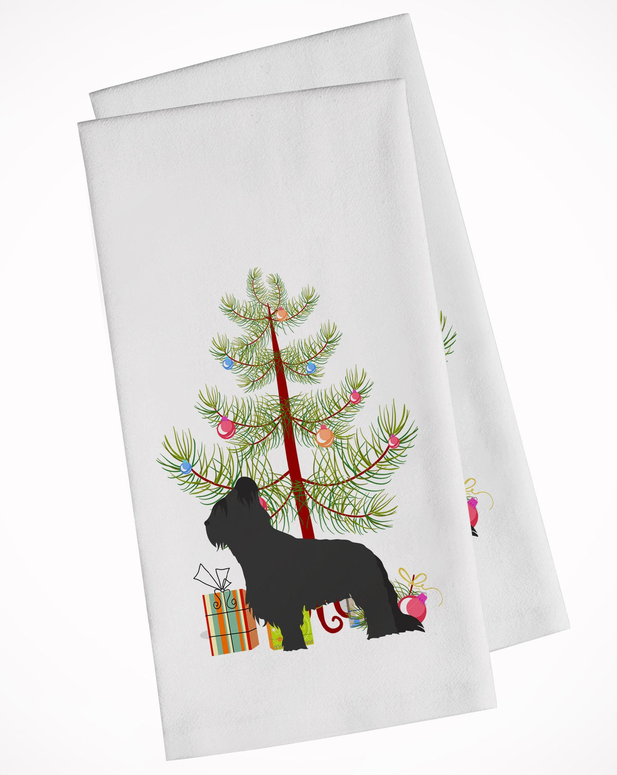 Briard Merry Christmas Tree White Kitchen Towel Set of 2 BB2944WTKT by Caroline&#39;s Treasures