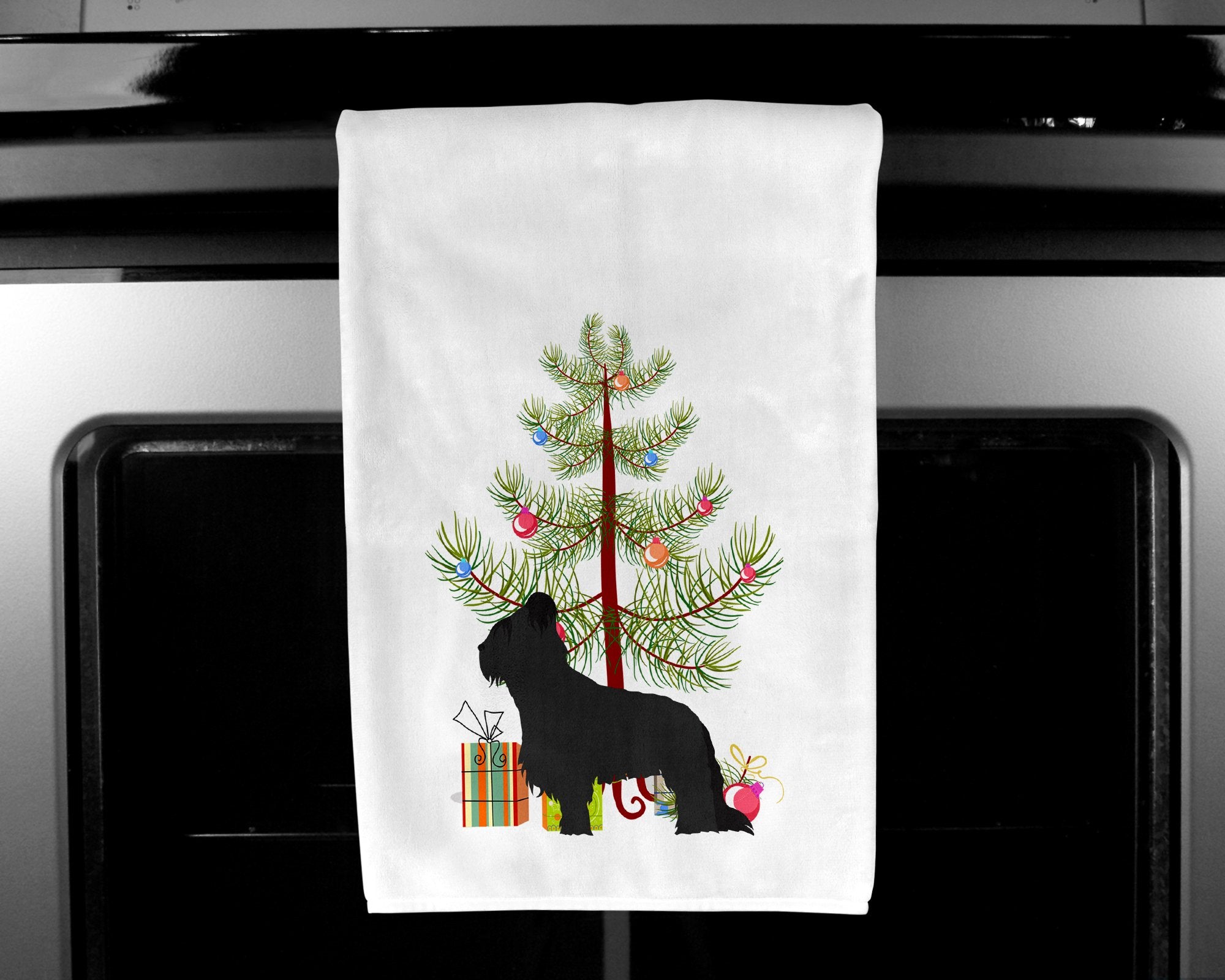 Briard Merry Christmas Tree White Kitchen Towel Set of 2 BB2944WTKT by Caroline's Treasures
