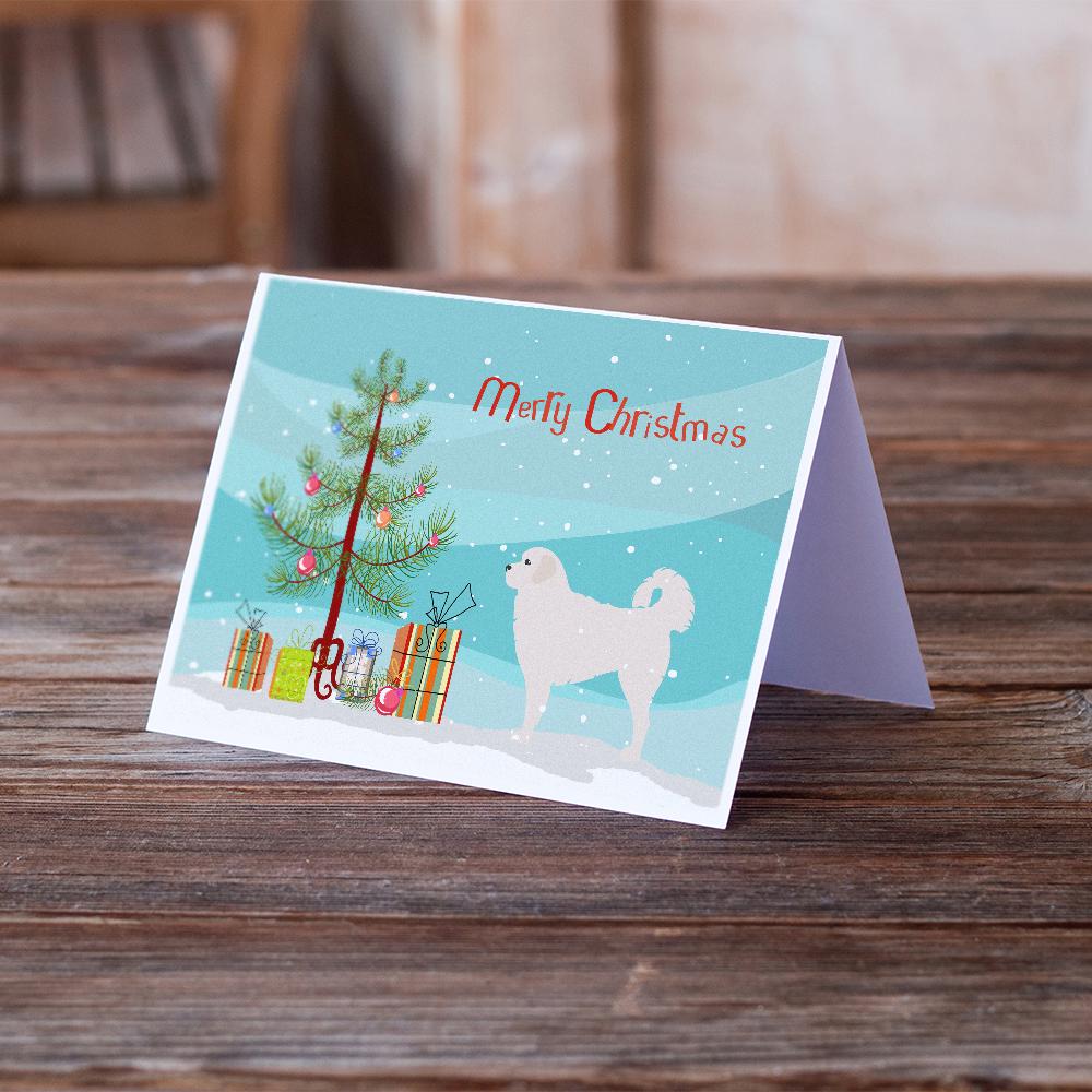 Polish Tatra Sheepdog Merry Christmas Tree Greeting Cards and Envelopes Pack of 8 - the-store.com