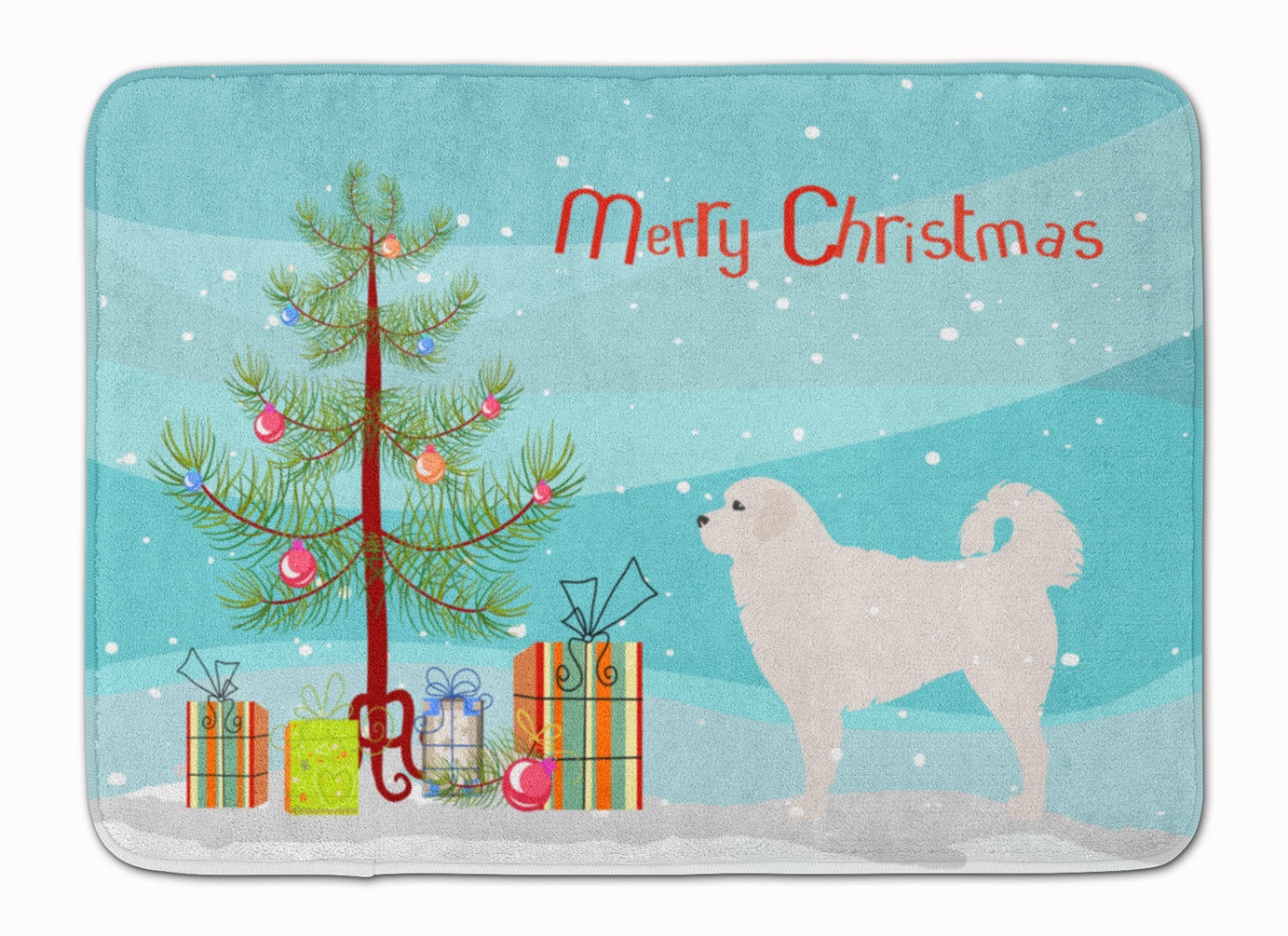 Polish Tatra Sheepdog Merry Christmas Tree Machine Washable Memory Foam Mat BB2945RUG - the-store.com