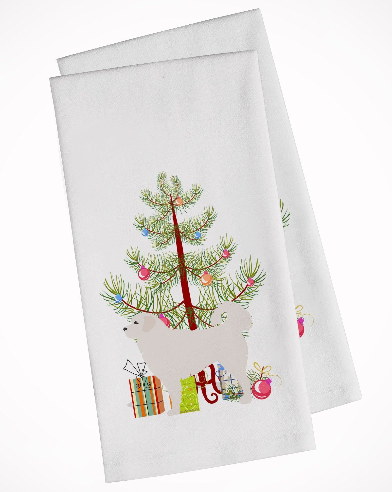Polish Tatra Sheepdog Merry Christmas Tree White Kitchen Towel Set of 2 BB2945WTKT by Caroline's Treasures