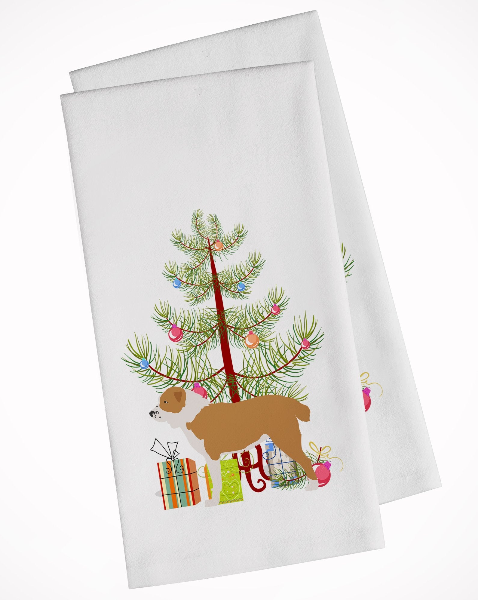 Central Asian Shepherd Dog Merry Christmas Tree White Kitchen Towel Set of 2 BB2946WTKT by Caroline's Treasures
