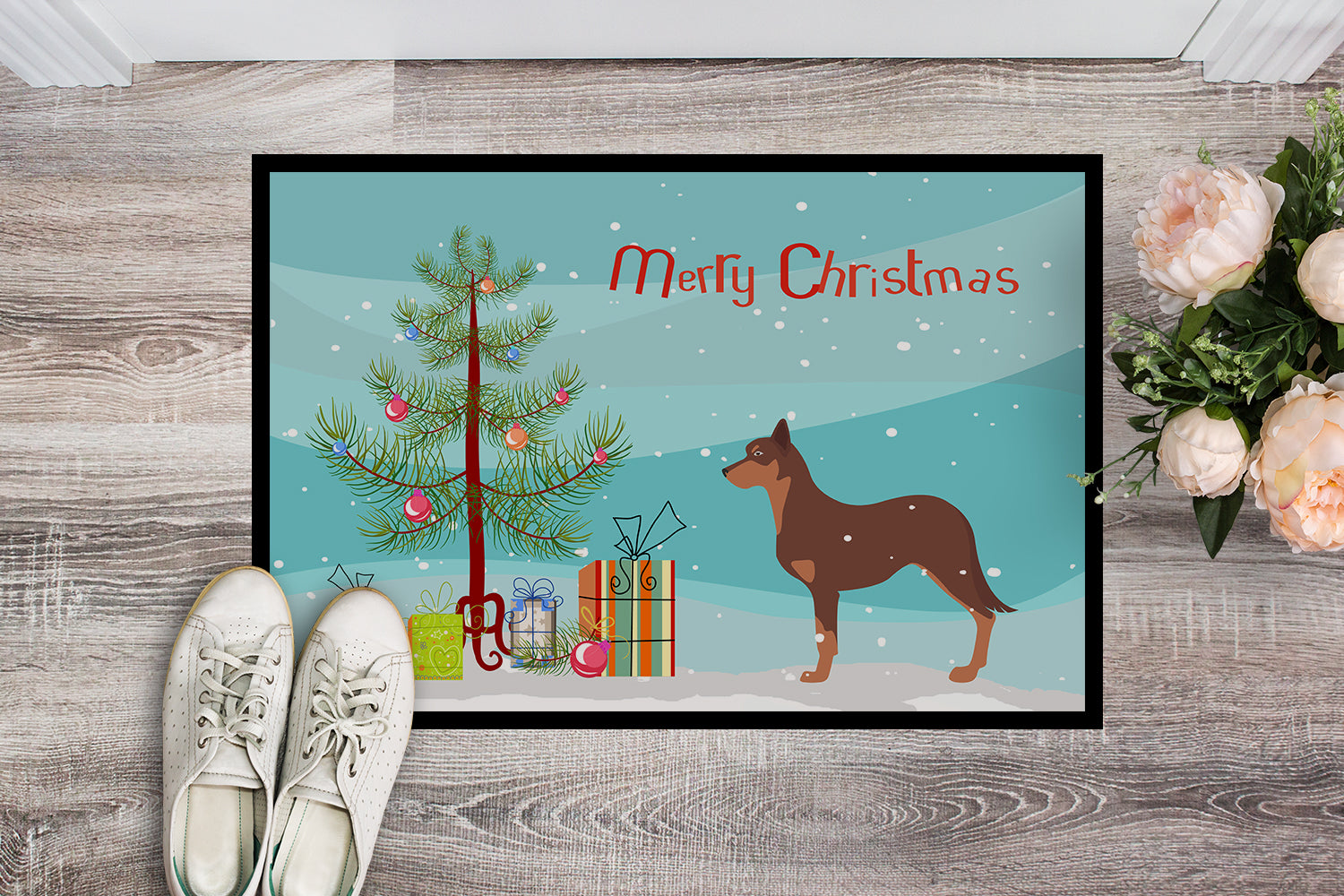 Australian Kelpie Dog Merry Christmas Tree Indoor or Outdoor Mat 18x27 BB2947MAT - the-store.com
