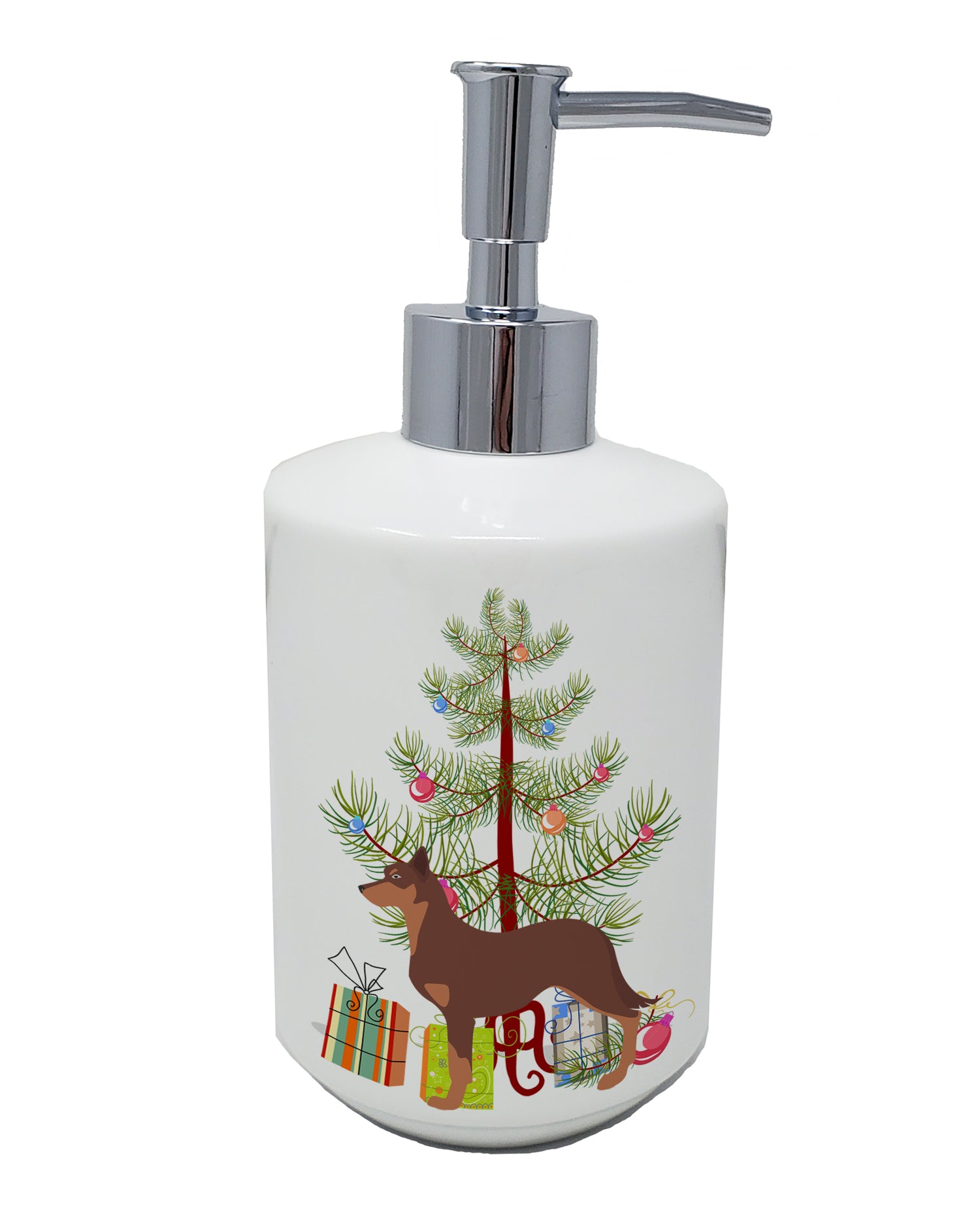 Buy this Australian Kelpie Dog Merry Christmas Tree Ceramic Soap Dispenser