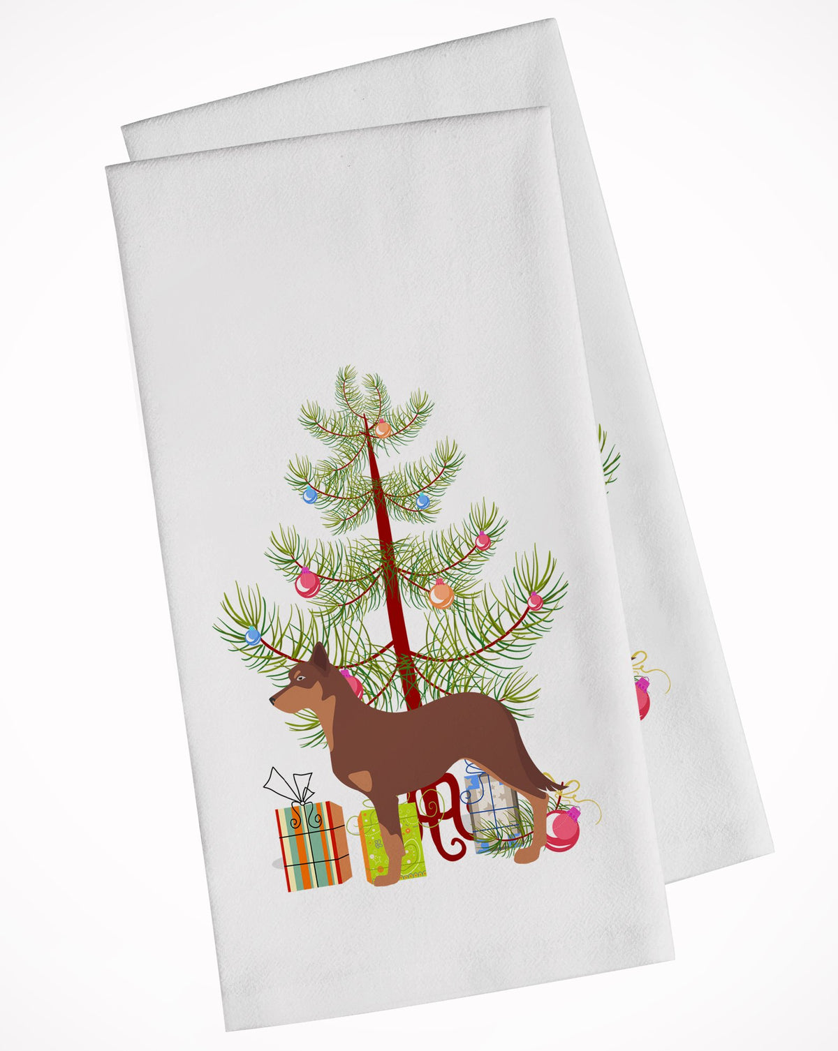 Australian Kelpie Dog Merry Christmas Tree White Kitchen Towel Set of 2 BB2947WTKT by Caroline&#39;s Treasures