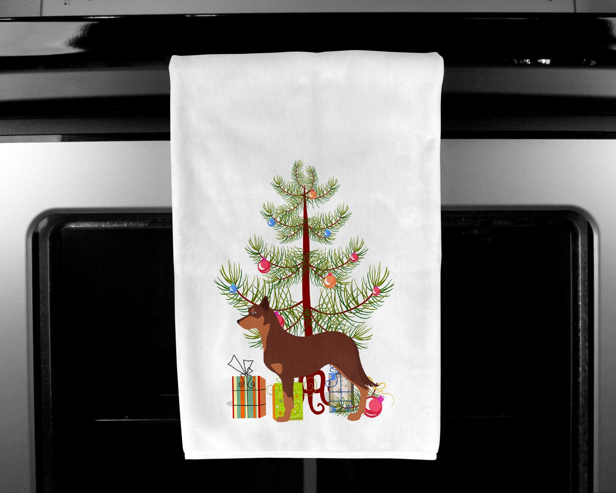 Australian Kelpie Dog Merry Christmas Tree White Kitchen Towel Set of 2 BB2947WTKT by Caroline's Treasures