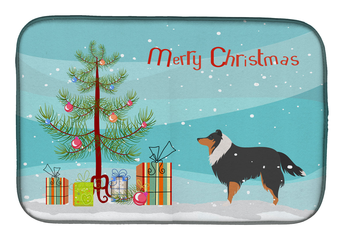 Sheltie/Shetland Sheepdog Merry Christmas Tree Dish Drying Mat BB2948DDM