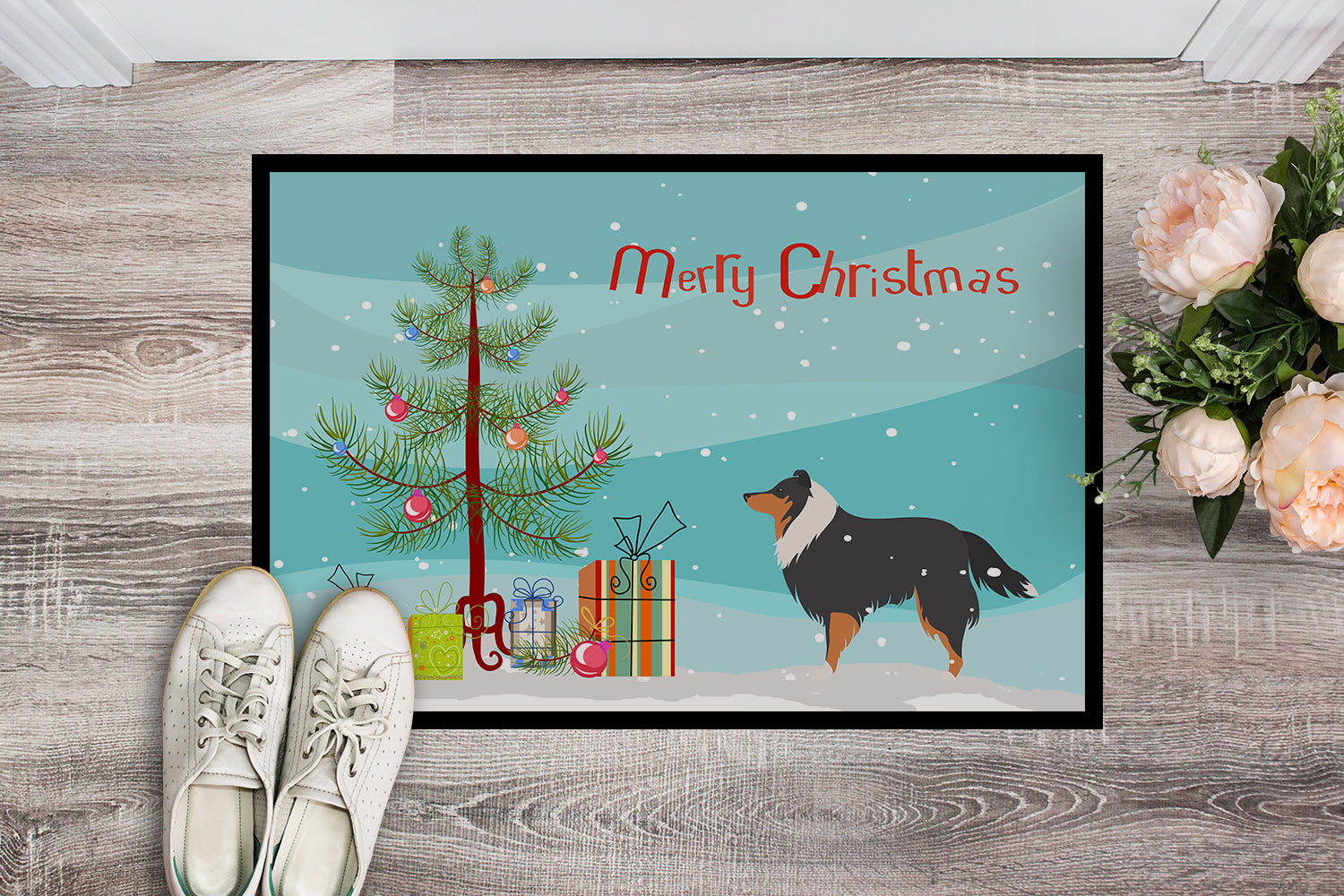 Sheltie/Shetland Sheepdog Merry Christmas Tree Indoor or Outdoor Mat 18x27 BB2948MAT - the-store.com