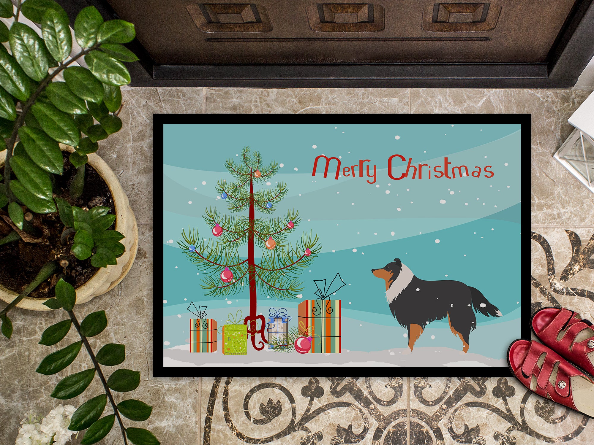 Sheltie/Shetland Sheepdog Merry Christmas Tree Indoor or Outdoor Mat 18x27 BB2948MAT - the-store.com