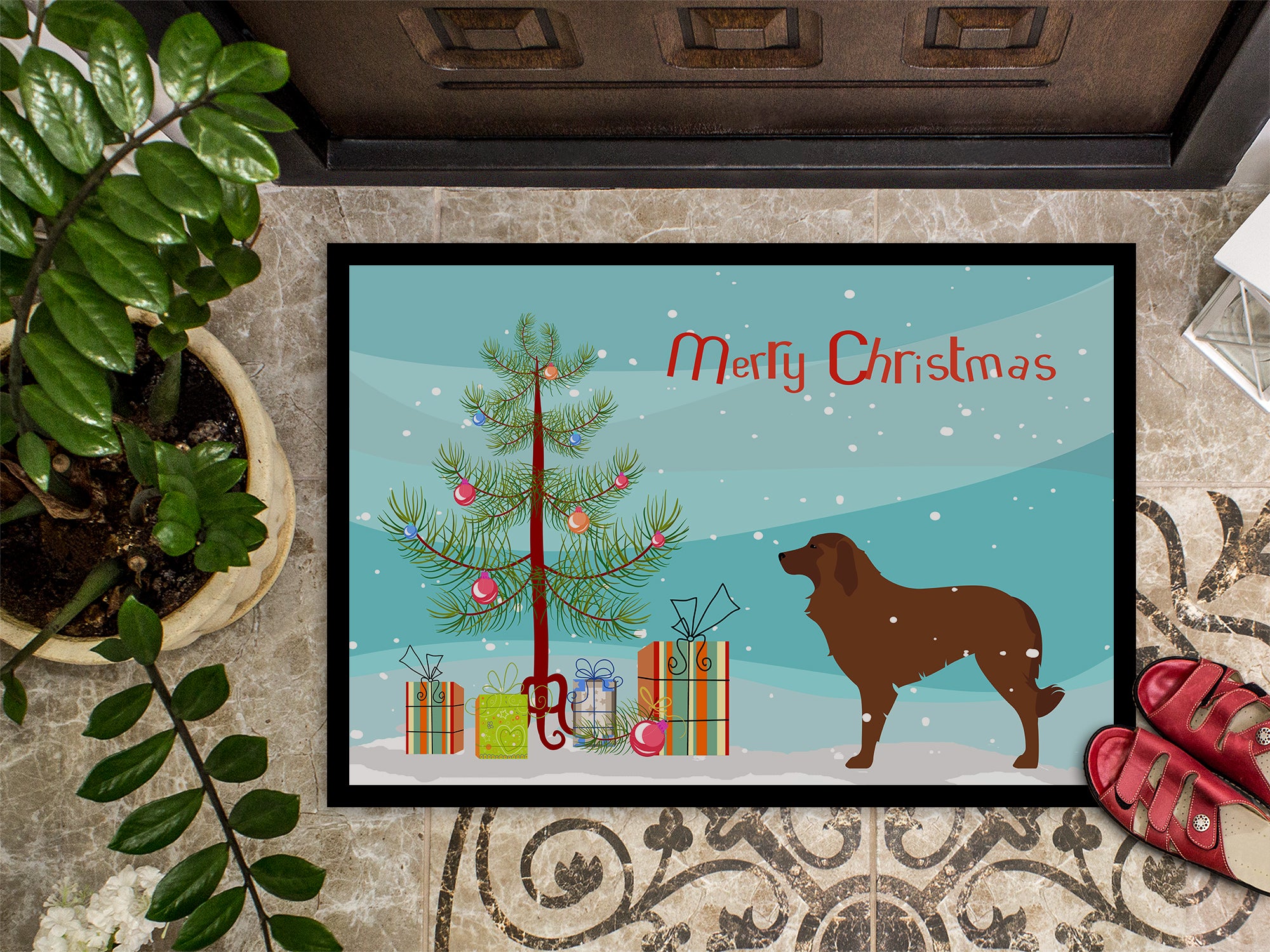 Portuguese Sheepdog Dog Merry Christmas Tree Indoor or Outdoor Mat 18x27 BB2949MAT - the-store.com
