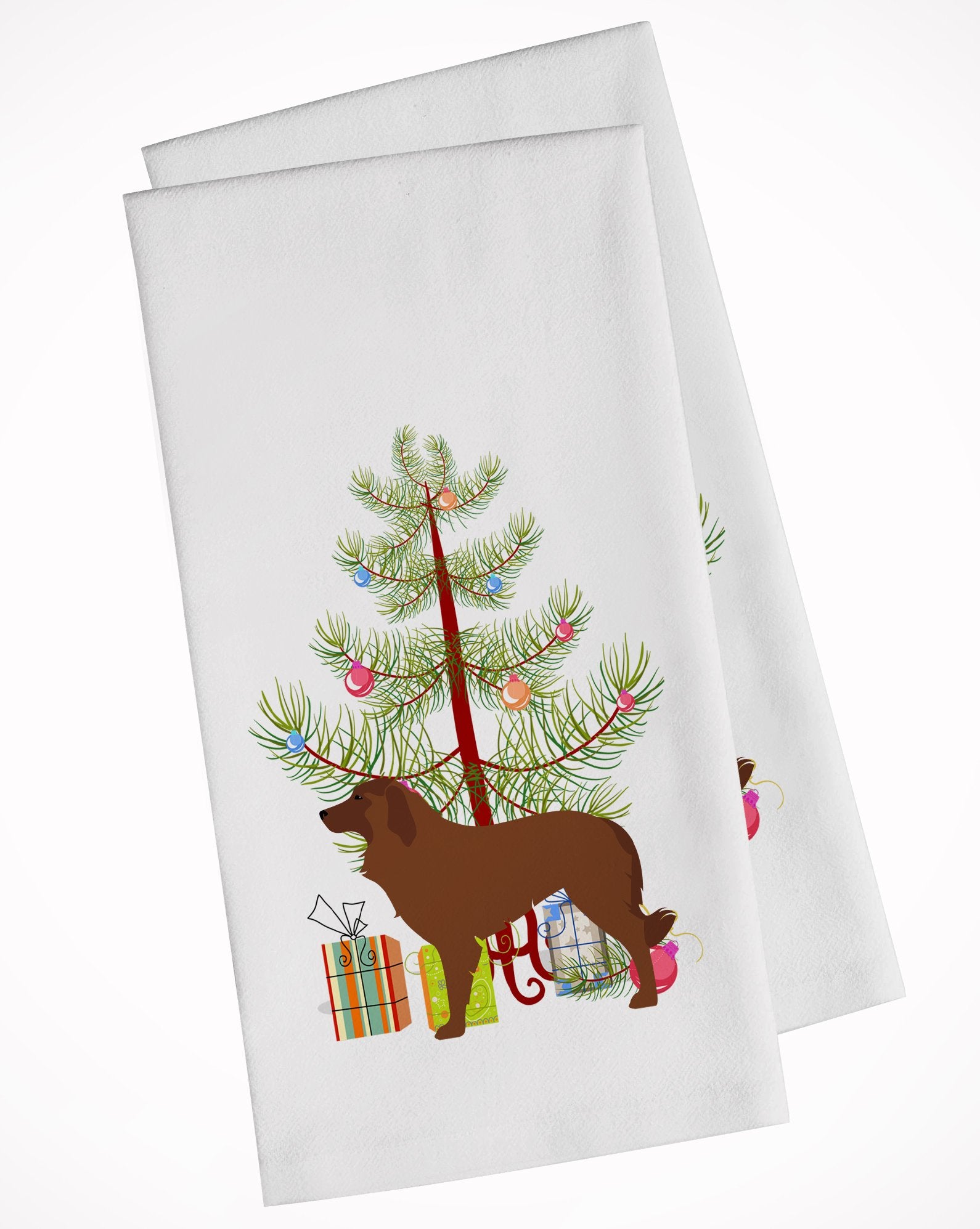 Portuguese Sheepdog Dog Merry Christmas Tree White Kitchen Towel Set of 2 BB2949WTKT by Caroline's Treasures