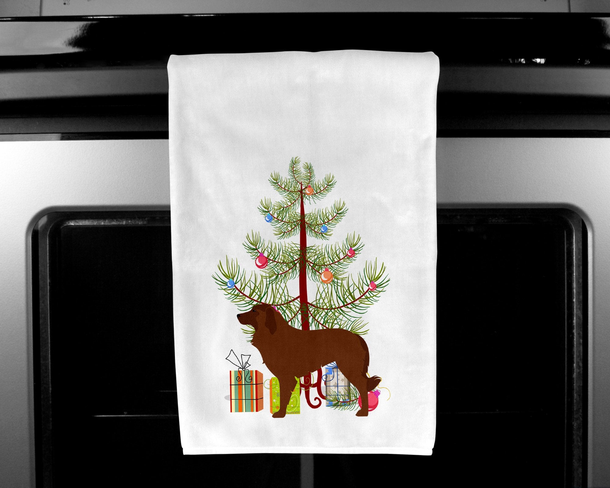 Portuguese Sheepdog Dog Merry Christmas Tree White Kitchen Towel Set of 2 BB2949WTKT by Caroline's Treasures