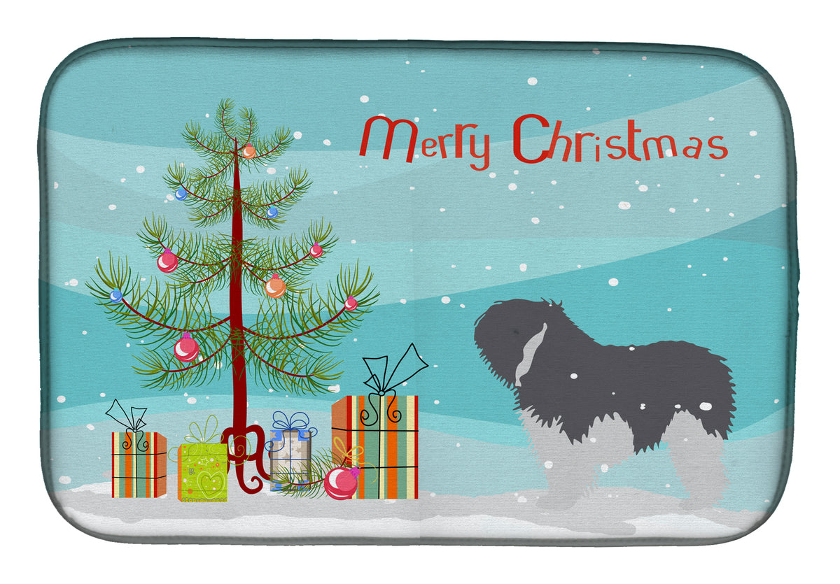 Polish Lowland Sheepdog Dog Merry Christmas Tree Dish Drying Mat BB2950DDM