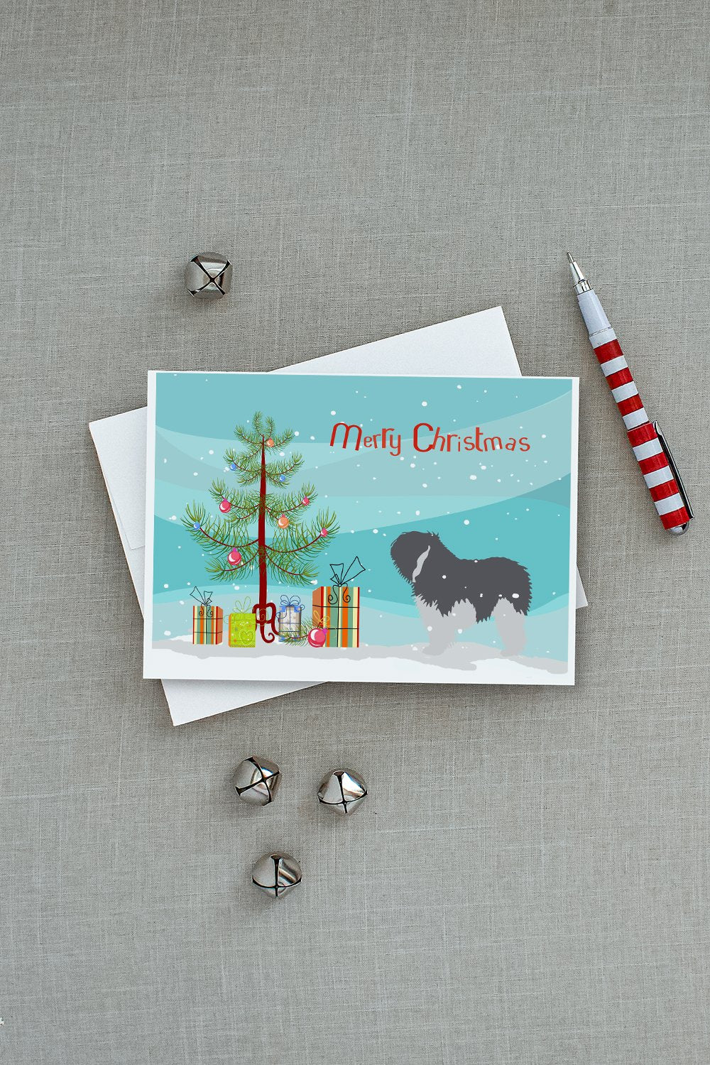 Polish Lowland Sheepdog Dog Merry Christmas Tree Greeting Cards and Envelopes Pack of 8 - the-store.com