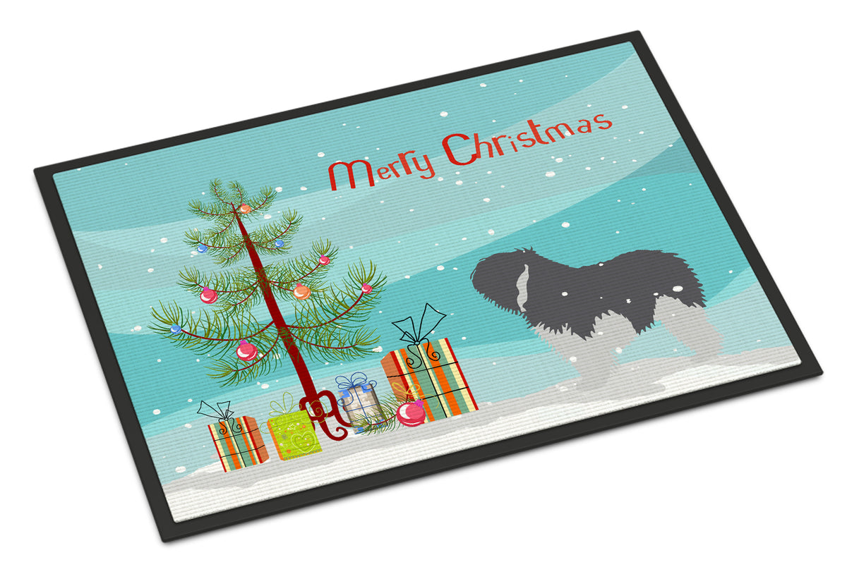 Polish Lowland Sheepdog Dog Merry Christmas Tree Indoor or Outdoor Mat 18x27 BB2950MAT - the-store.com