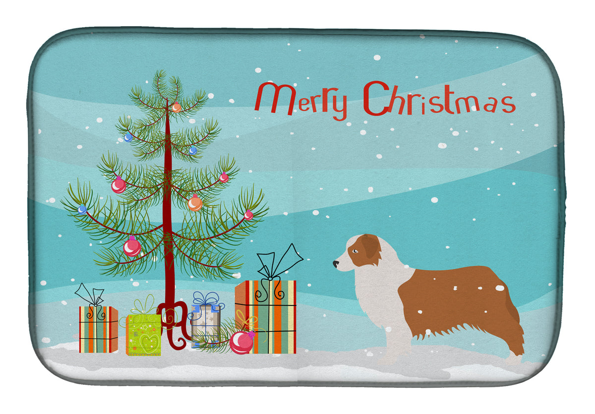 Australian Shepherd Dog Merry Christmas Tree Dish Drying Mat BB2951DDM