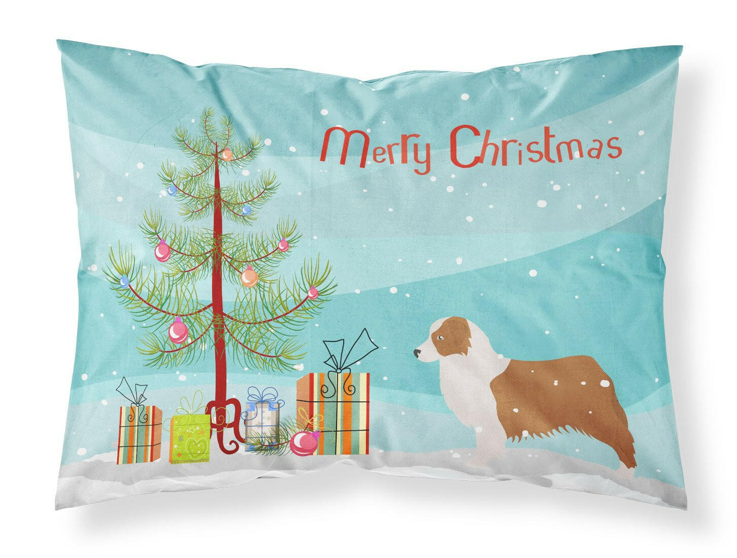 Australian Shepherd Dog Merry Christmas Tree Fabric Standard Pillowcase BB2951PILLOWCASE by Caroline's Treasures