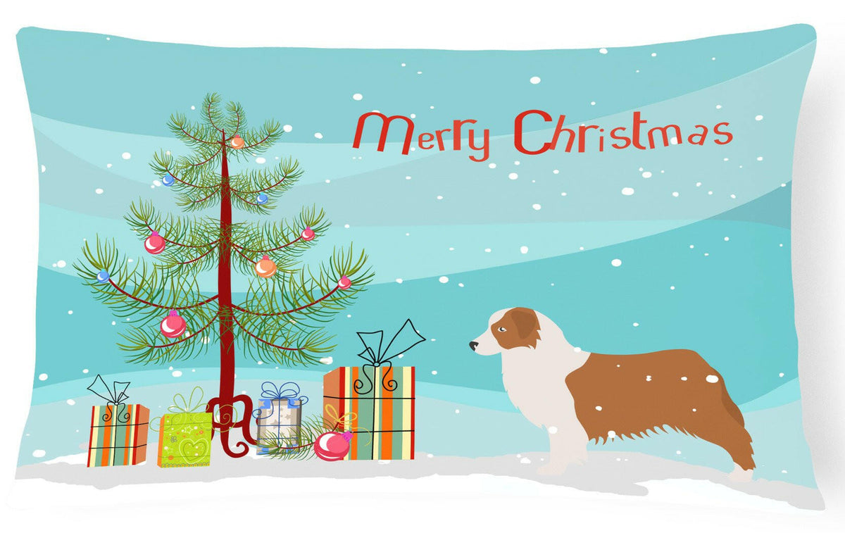 Australian Shepherd Dog Merry Christmas Tree Canvas Fabric Decorative Pillow BB2951PW1216 by Caroline&#39;s Treasures