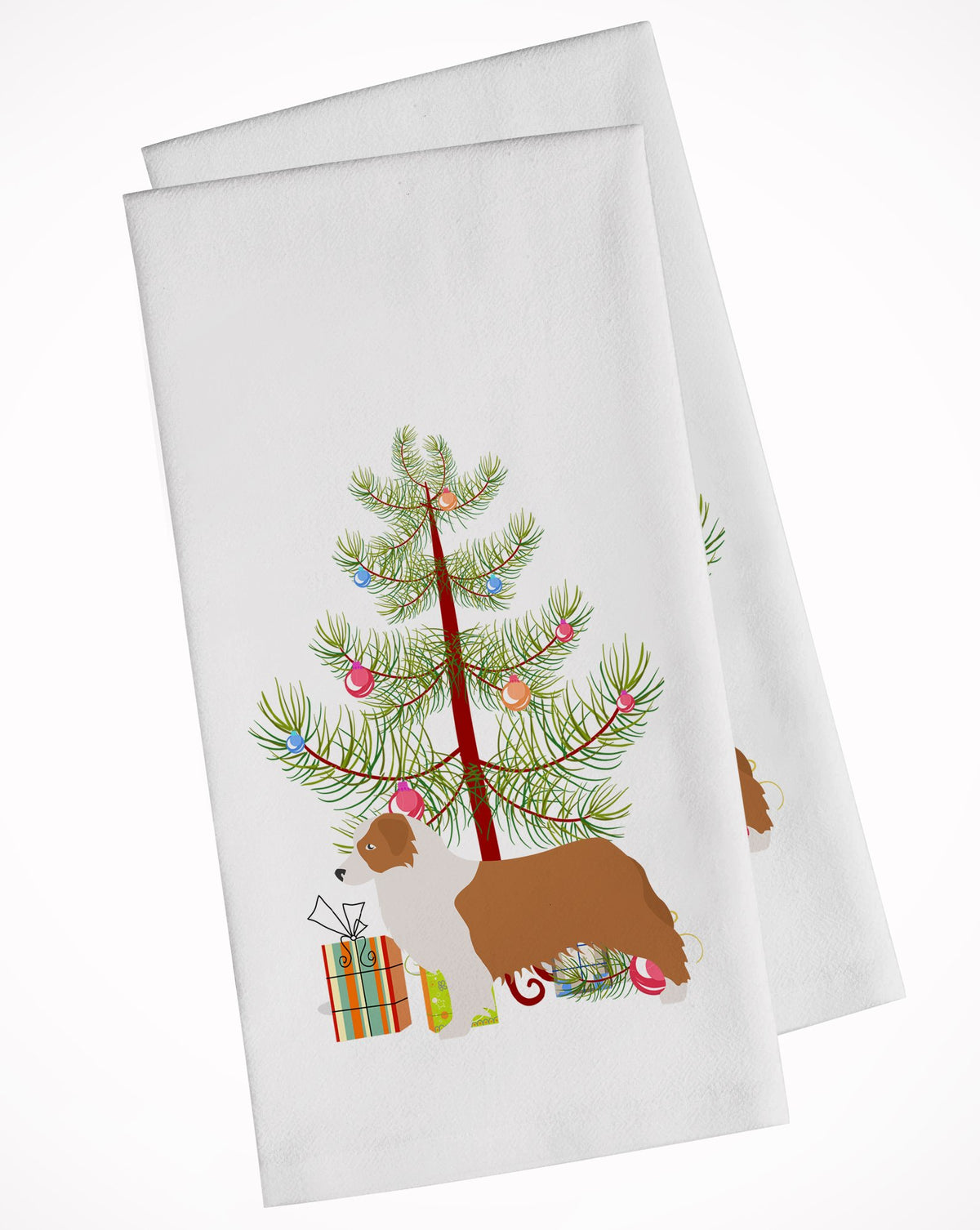 Australian Shepherd Dog Merry Christmas Tree White Kitchen Towel Set of 2 BB2951WTKT by Caroline&#39;s Treasures