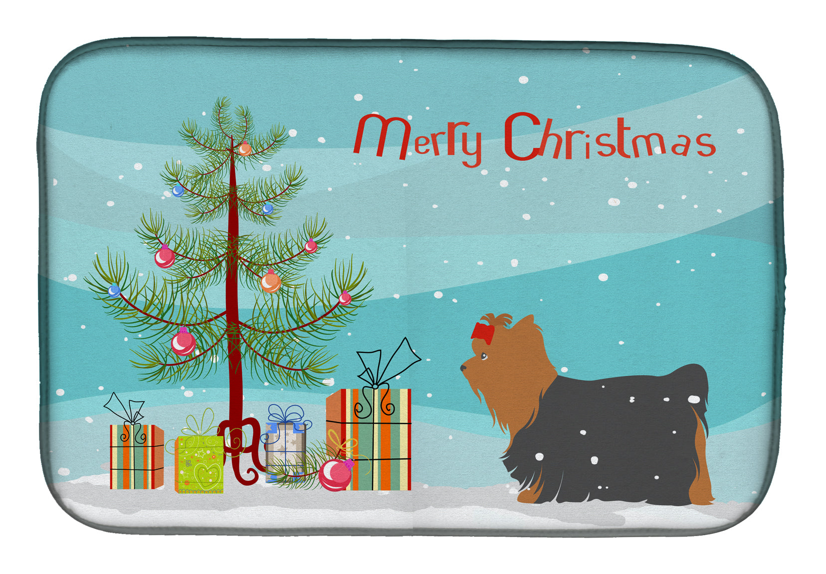 Yorkshire Terrier Yorkie Merry Christmas Tree Dish Drying Mat BB2952DDM  the-store.com.