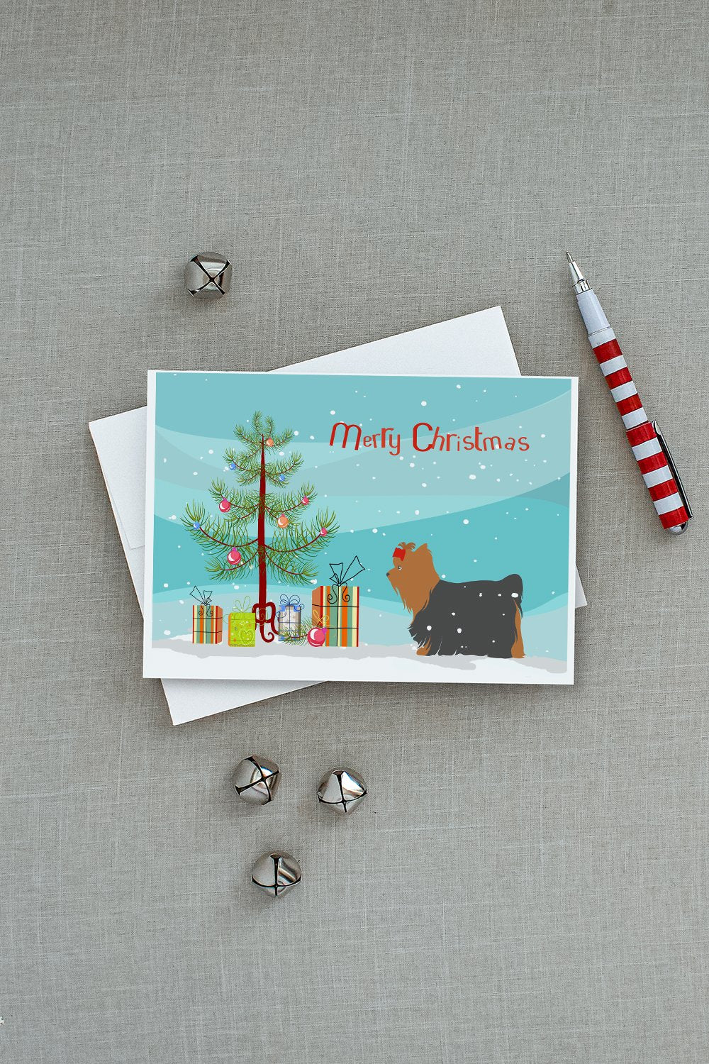 Yorkshire Terrier Yorkie Merry Christmas Tree Greeting Cards and Envelopes Pack of 8 - the-store.com