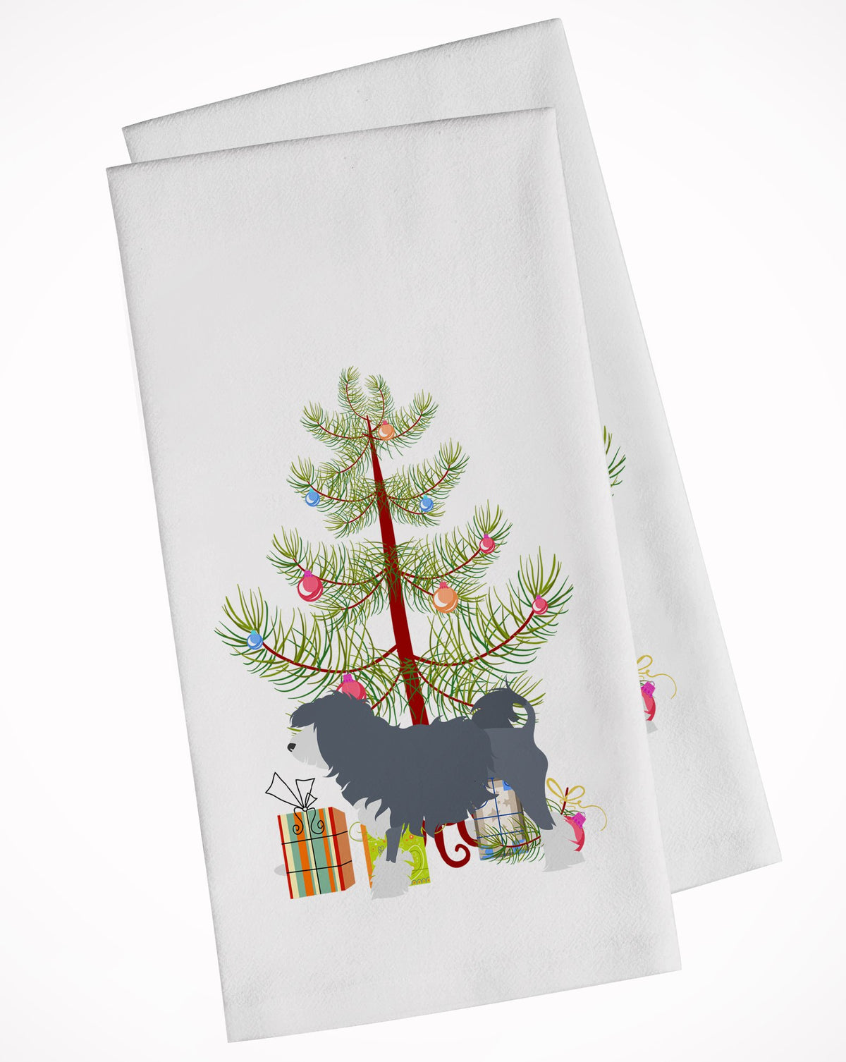 Lowchen Merry Christmas Tree White Kitchen Towel Set of 2 BB2953WTKT by Caroline&#39;s Treasures