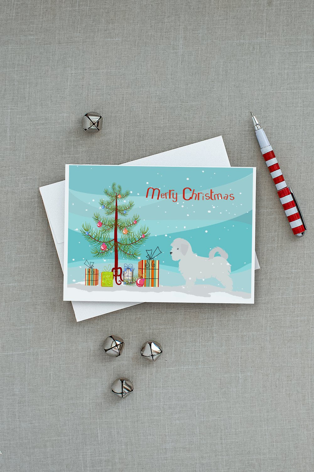 Maltese Merry Christmas Tree Greeting Cards and Envelopes Pack of 8 - the-store.com