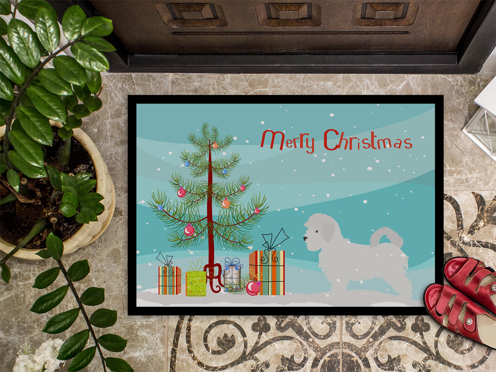 Maltese Merry Christmas Tree Indoor or Outdoor Mat 18x27 BB2954MAT - the-store.com