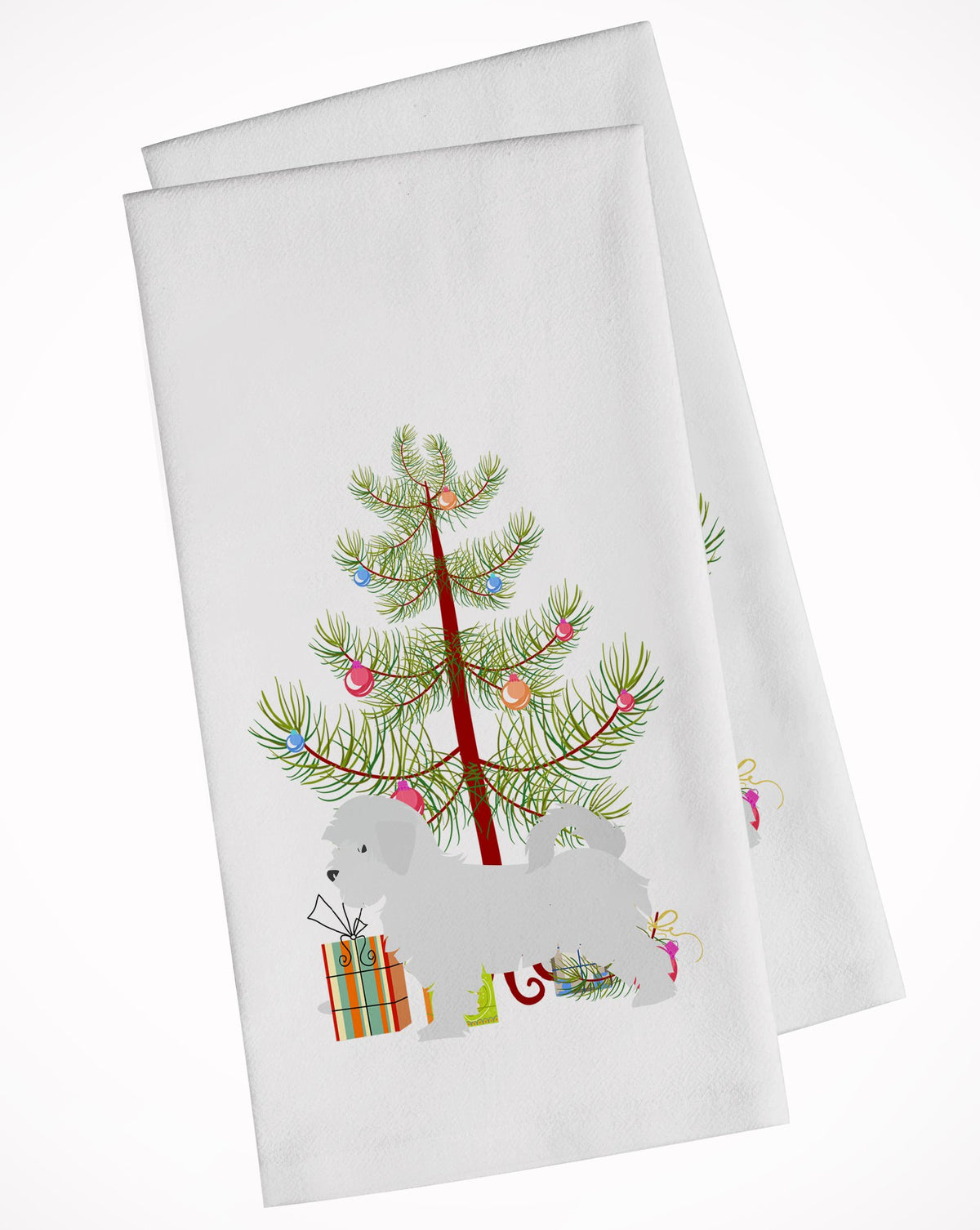 Maltese Merry Christmas Tree White Kitchen Towel Set of 2 BB2954WTKT by Caroline&#39;s Treasures