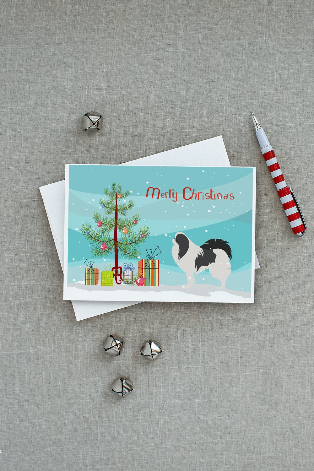 Japanese Chin Merry Christmas Tree Greeting Cards and Envelopes Pack of 8 - the-store.com