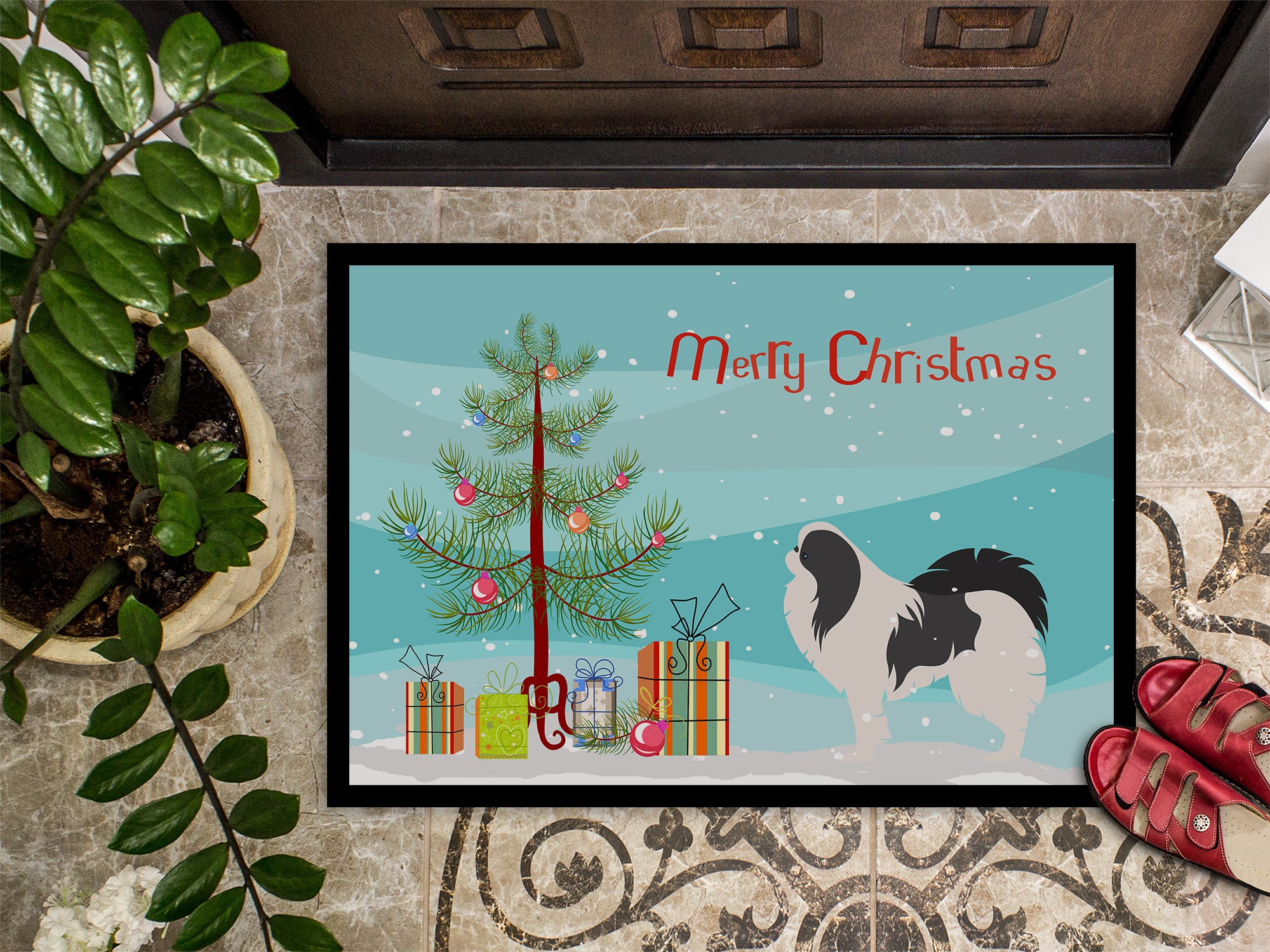 Japanese Chin Merry Christmas Tree Indoor or Outdoor Mat 18x27 BB2955MAT - the-store.com
