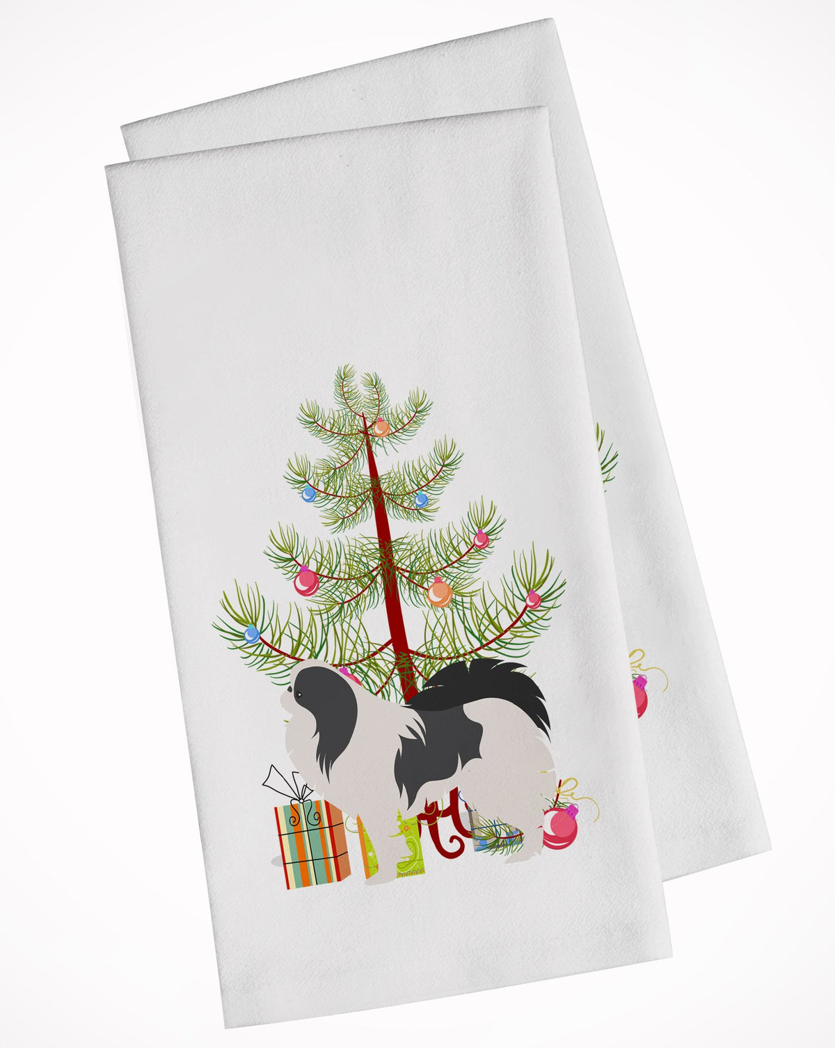 Japanese Chin Merry Christmas Tree White Kitchen Towel Set of 2 BB2955WTKT by Caroline&#39;s Treasures