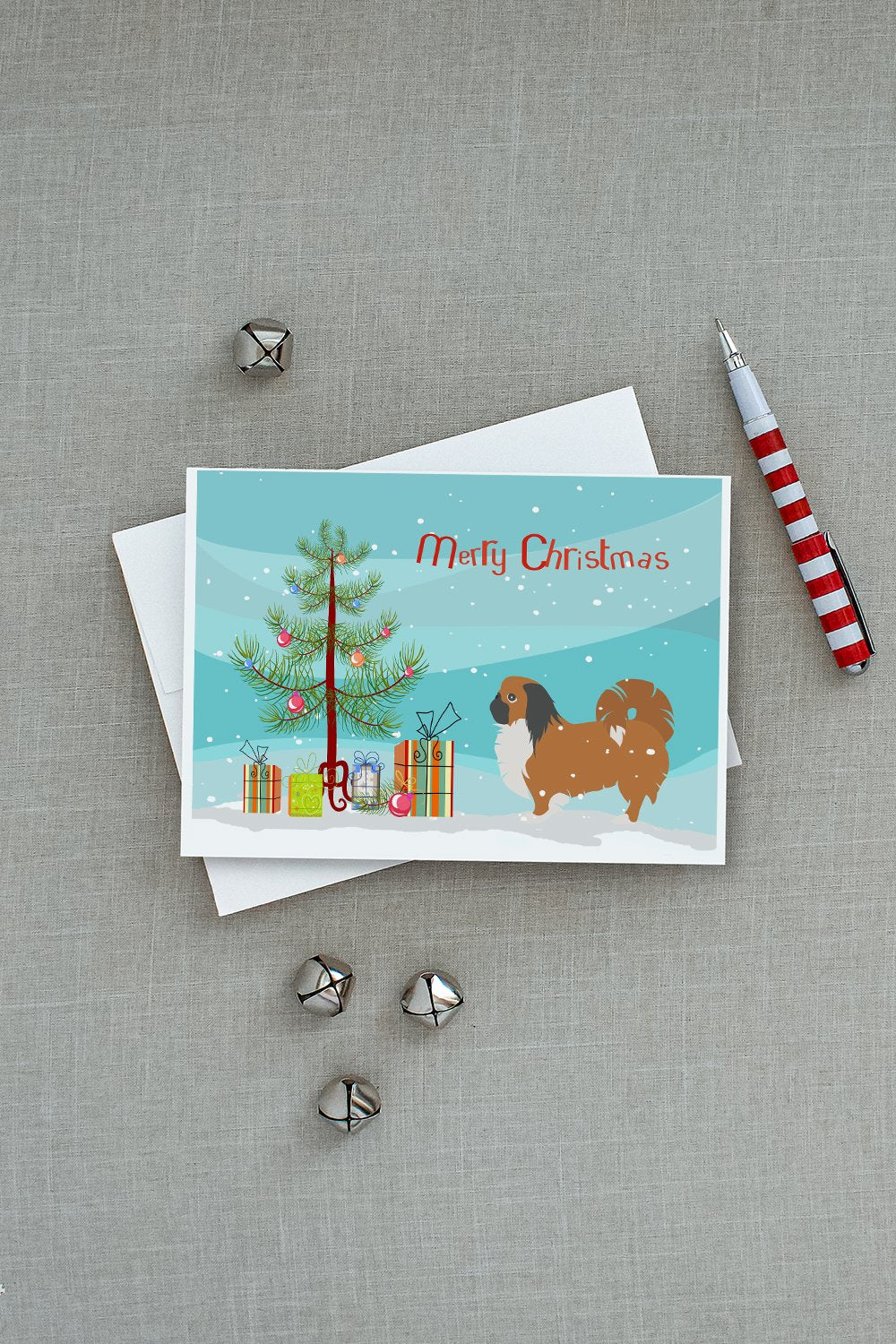 Pekingese Merry Christmas Tree Greeting Cards and Envelopes Pack of 8 - the-store.com