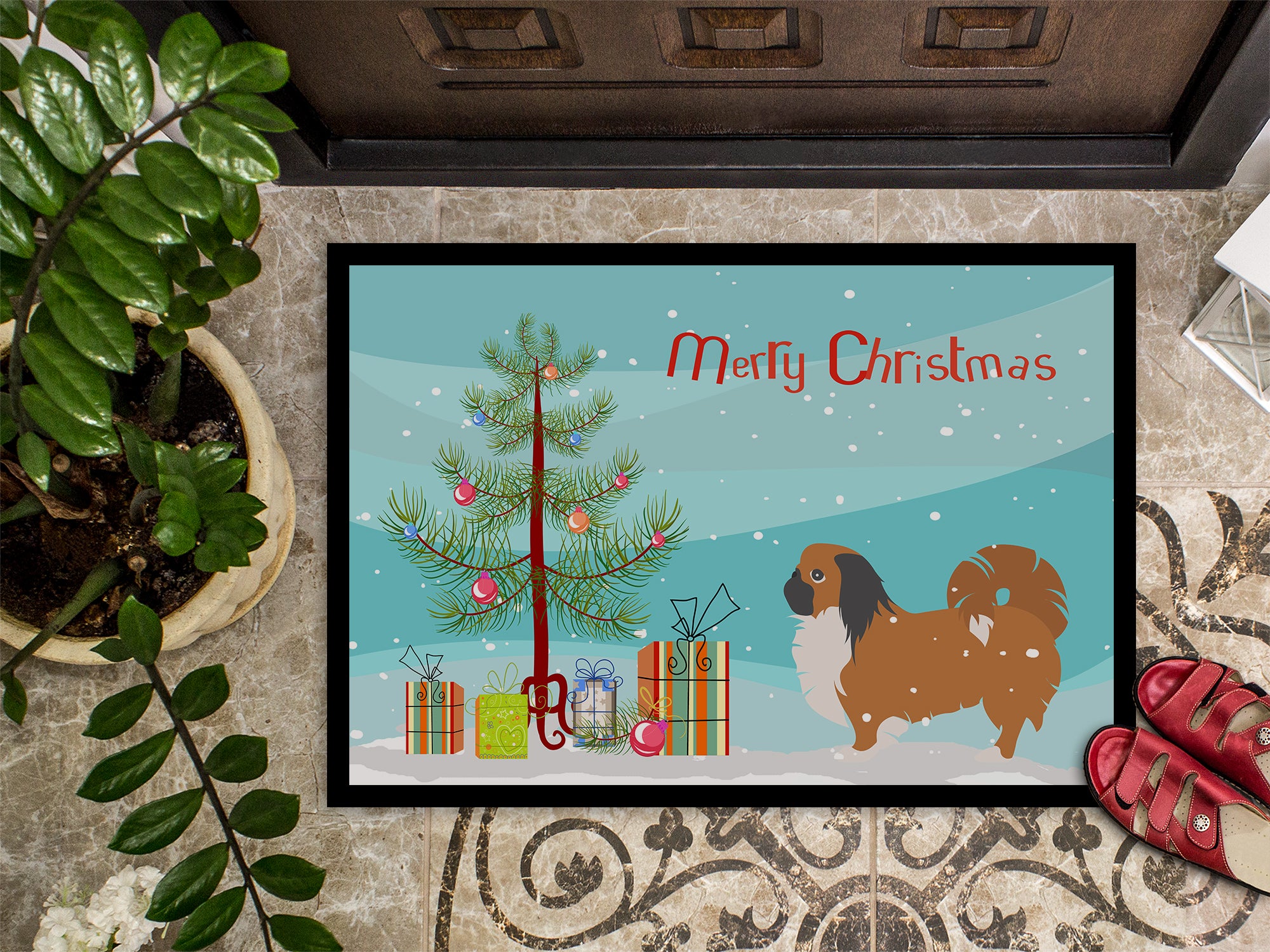 Pekingese Merry Christmas Tree Indoor or Outdoor Mat 18x27 BB2956MAT - the-store.com