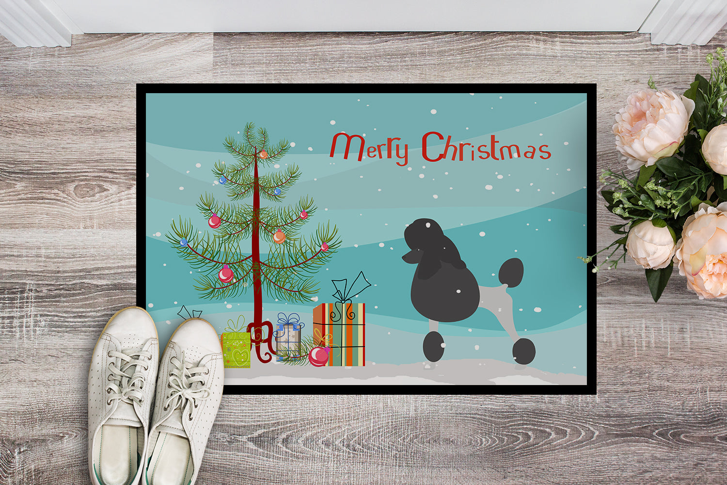 Poodle Merry Christmas Tree Indoor or Outdoor Mat 18x27 BB2957MAT - the-store.com