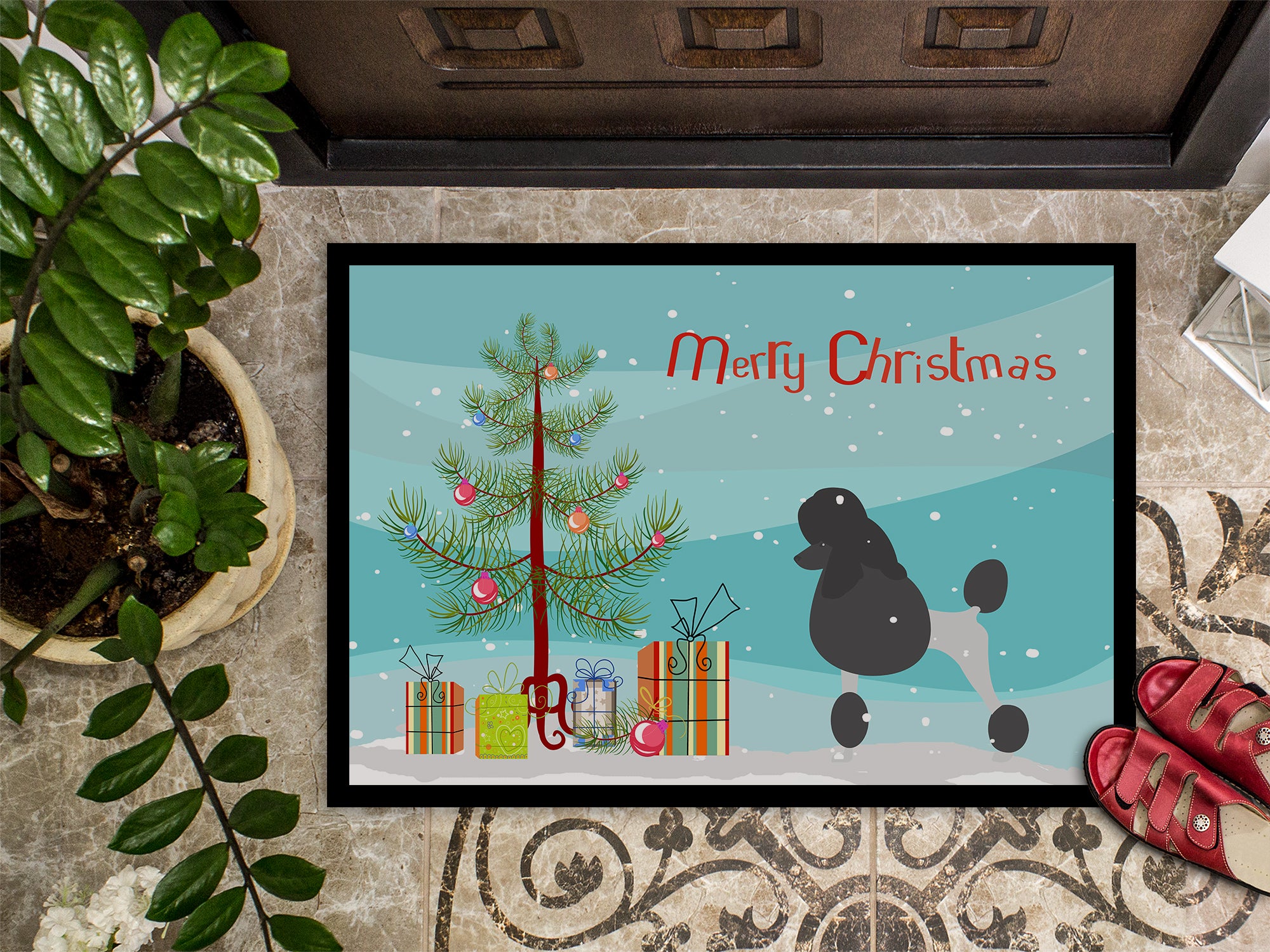 Poodle Merry Christmas Tree Indoor or Outdoor Mat 18x27 BB2957MAT - the-store.com