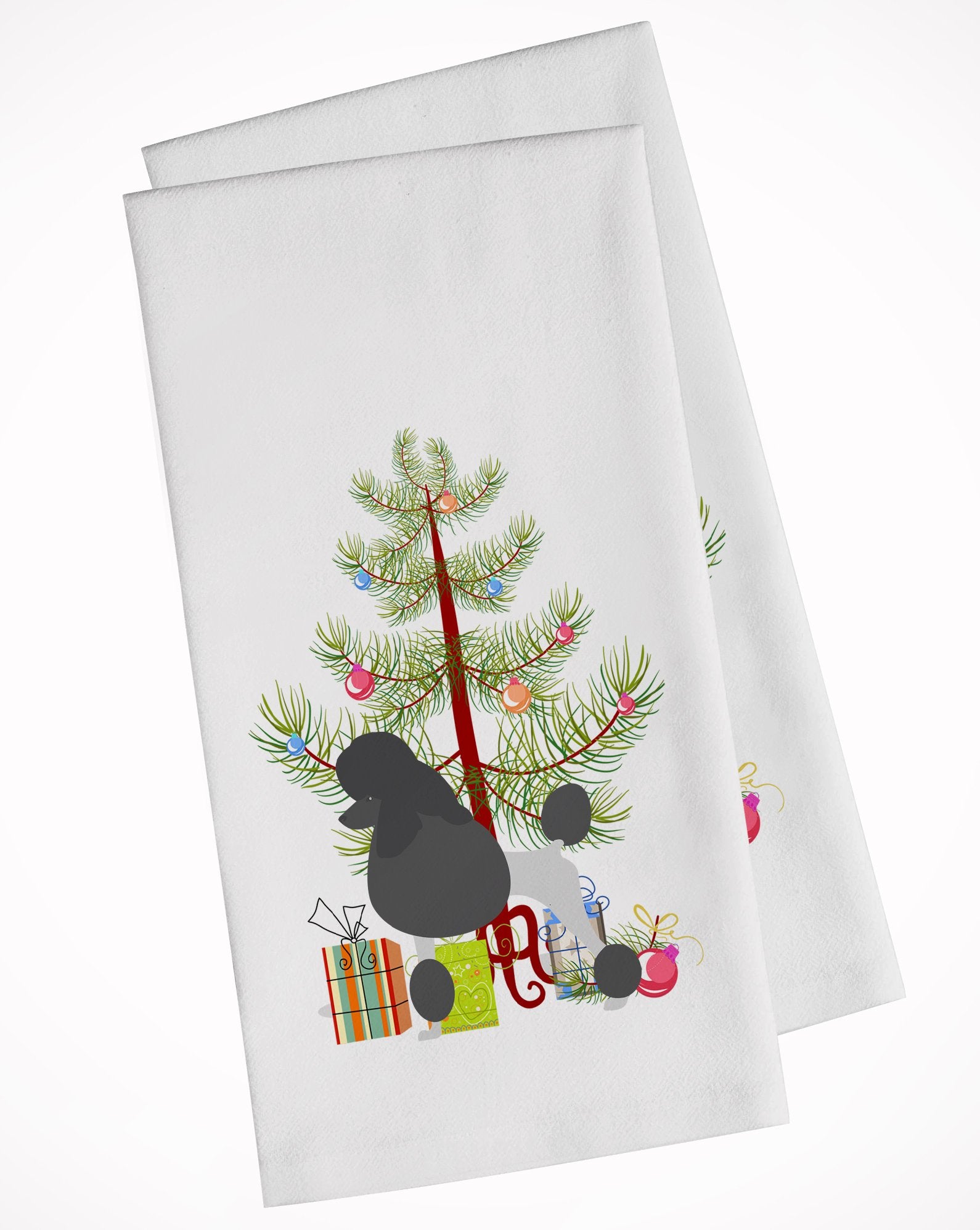 Poodle Merry Christmas Tree White Kitchen Towel Set of 2 BB2957WTKT by Caroline's Treasures