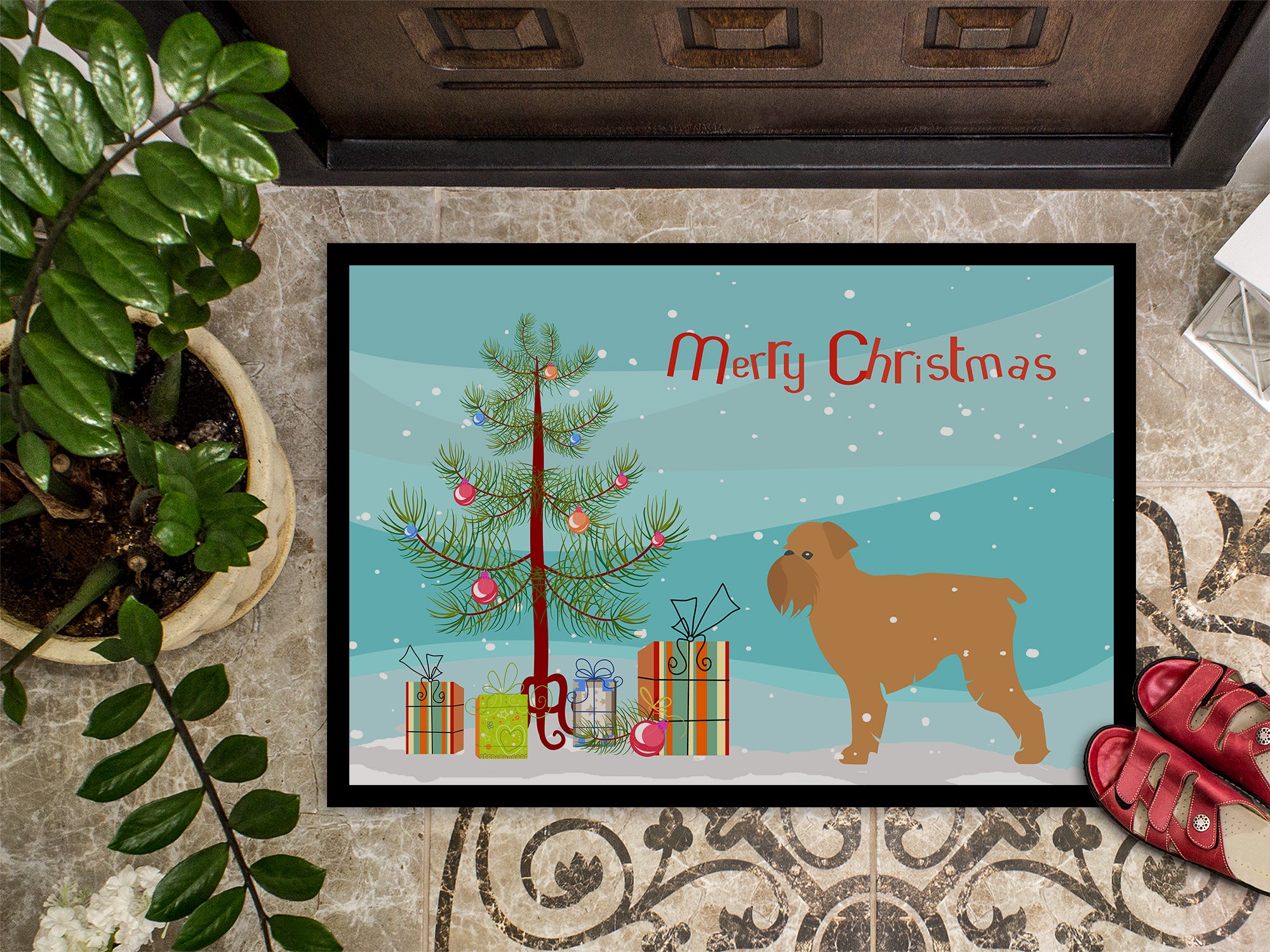 Brussels Griffon Merry Christmas Tree Indoor or Outdoor Mat 18x27 BB2958MAT - the-store.com