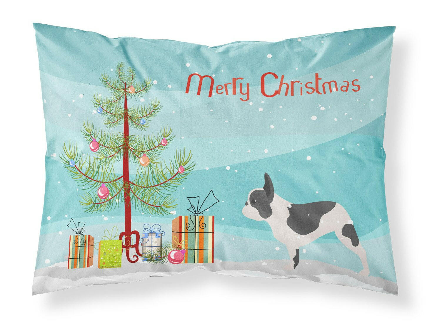 Caroline's Treasures French Bulldog Merry Christmas Tree Fabric Standard Pillowcase – Artistic Decorative Front, White Back BB2959PILLOWCASE
